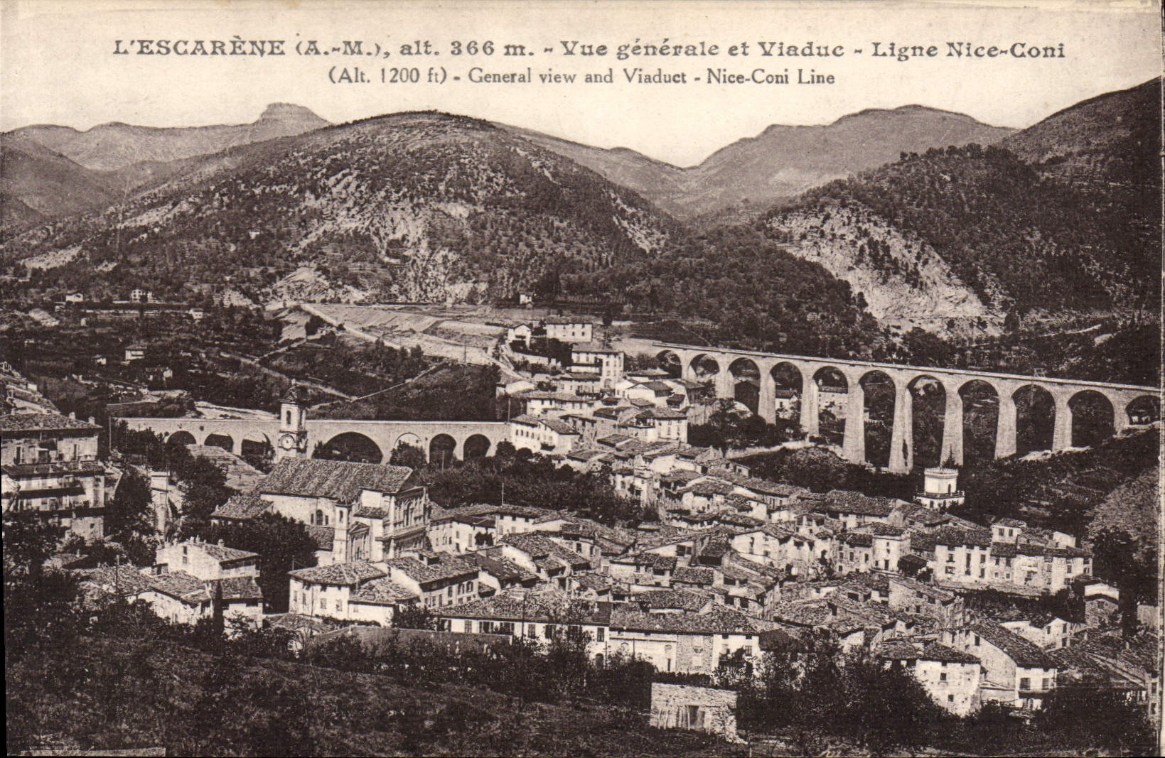 CPA L'Escarene Vue Generale Et Viaduc Ligne Nice Coni
