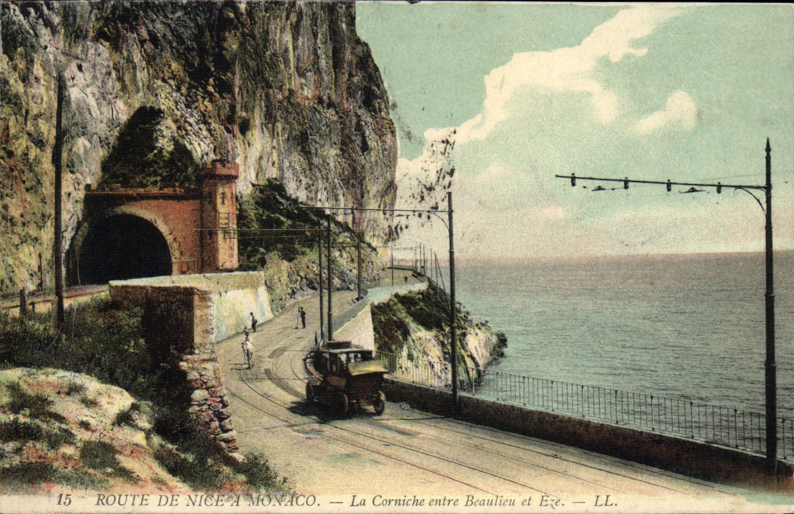 CPA route de NICE à MONACO corniche entre Beaulieu et EZE