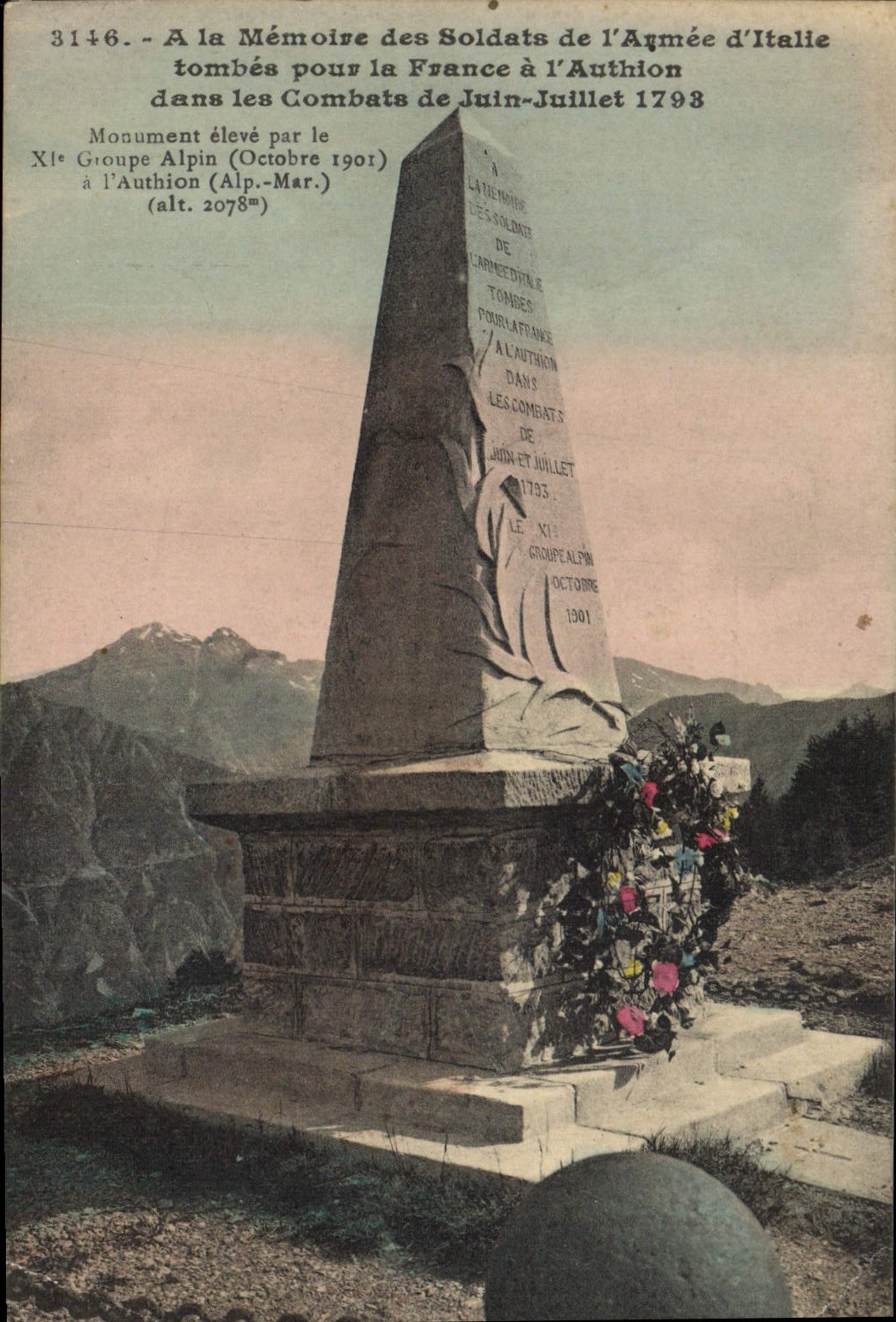 CPA AUTHION monument combats juin-juillet 1793 groupe alpin octobre 1901