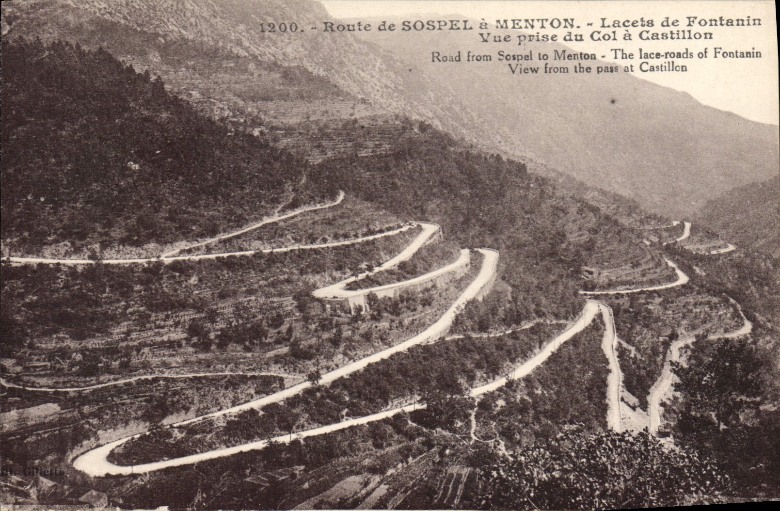 CPA lacets de Fontanin Col à Castillon SOSPEL à MENTON