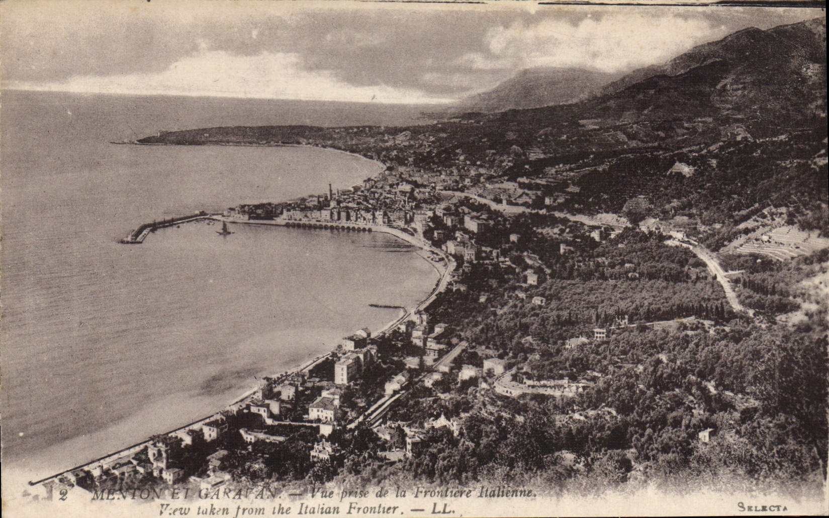 CPA MENTON et GARAVAN vue prise de la frontière italienne