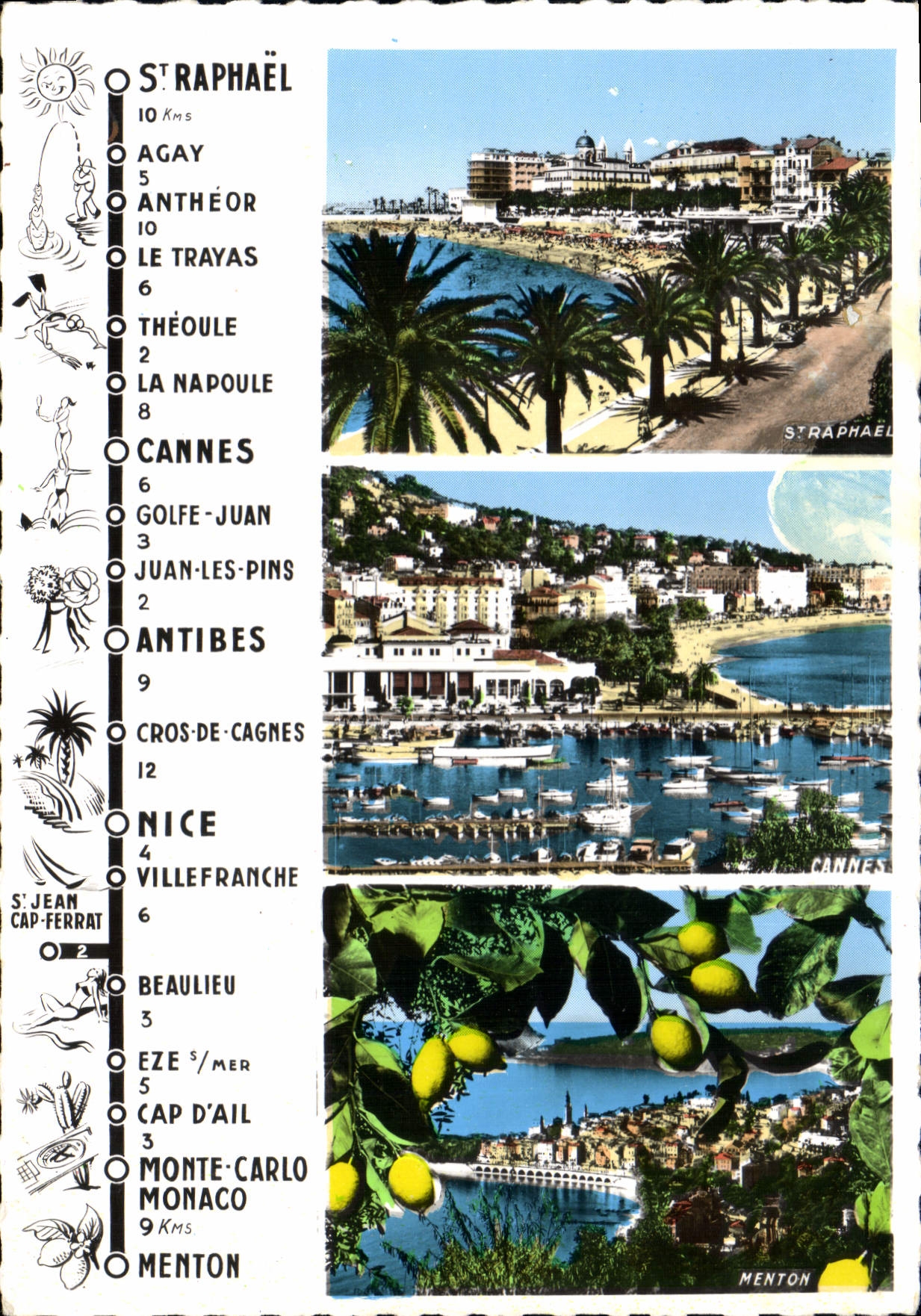 CPSM de ST-RAPHAEL à MENTON via CANNES