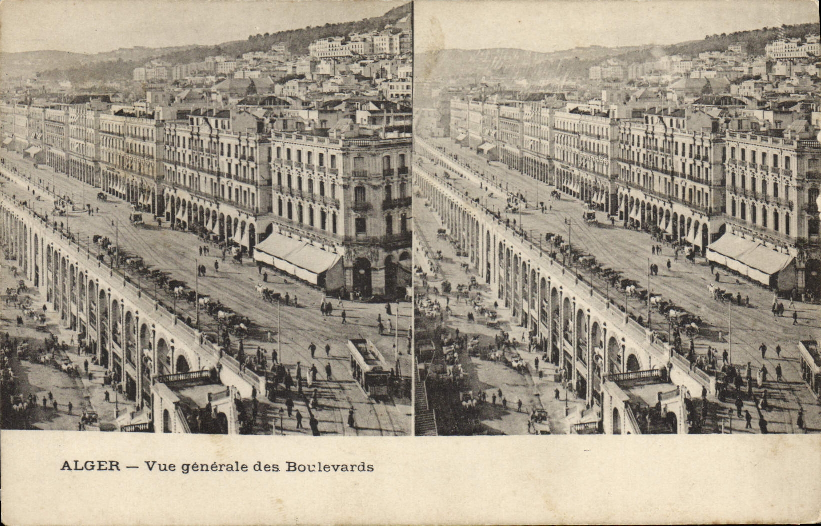CPA ALGER vue générale des boulevards stéréoscopie