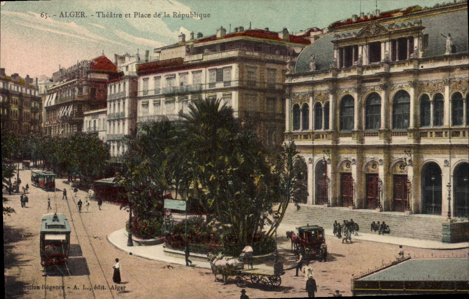 CPA ALGER théâtre et place de la République