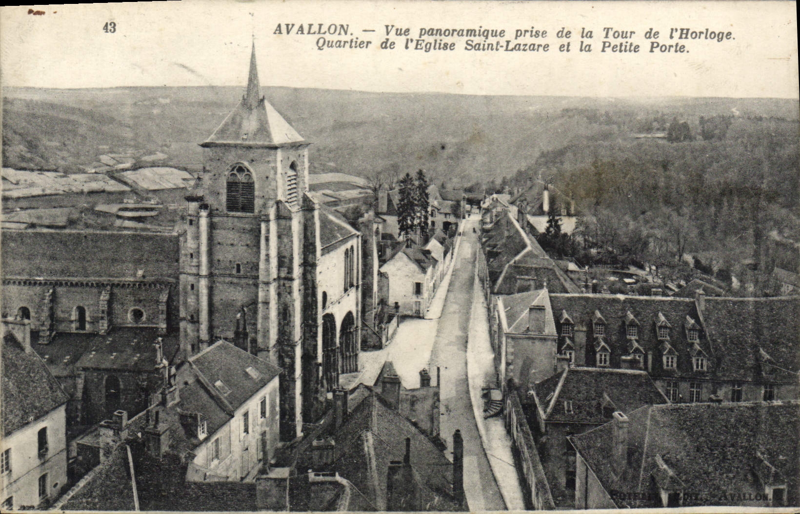 CPA Avallon Vue Panoramique Prise De La Tour De I'Horloge quartier église Saint-Lazare