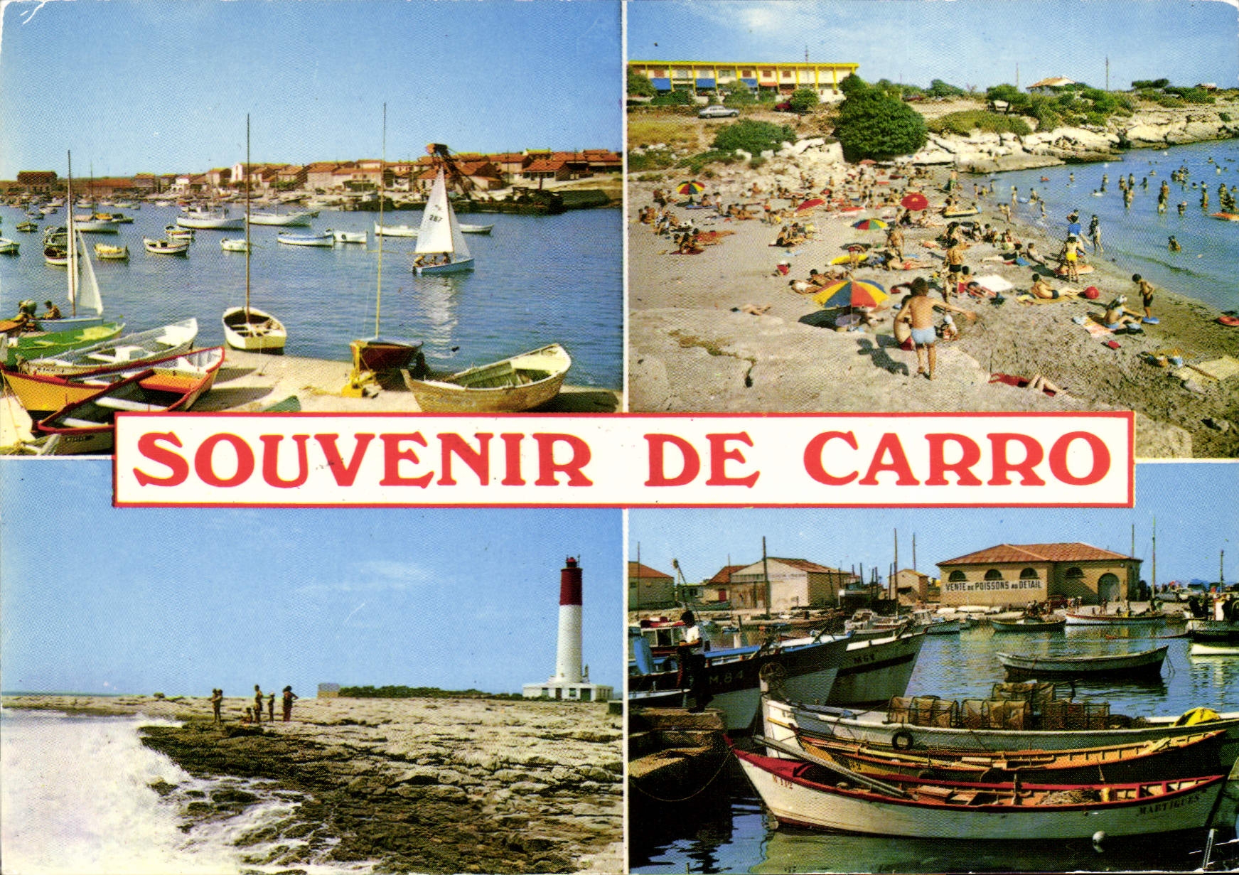 CPSM Souvenir De Carro Le Port Petite Plage phare halle aux poissons
