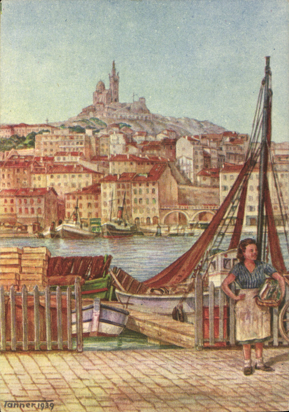 CPSM Marseille Colline De Notre Dame de La Garde illustrateur TANNER 1939