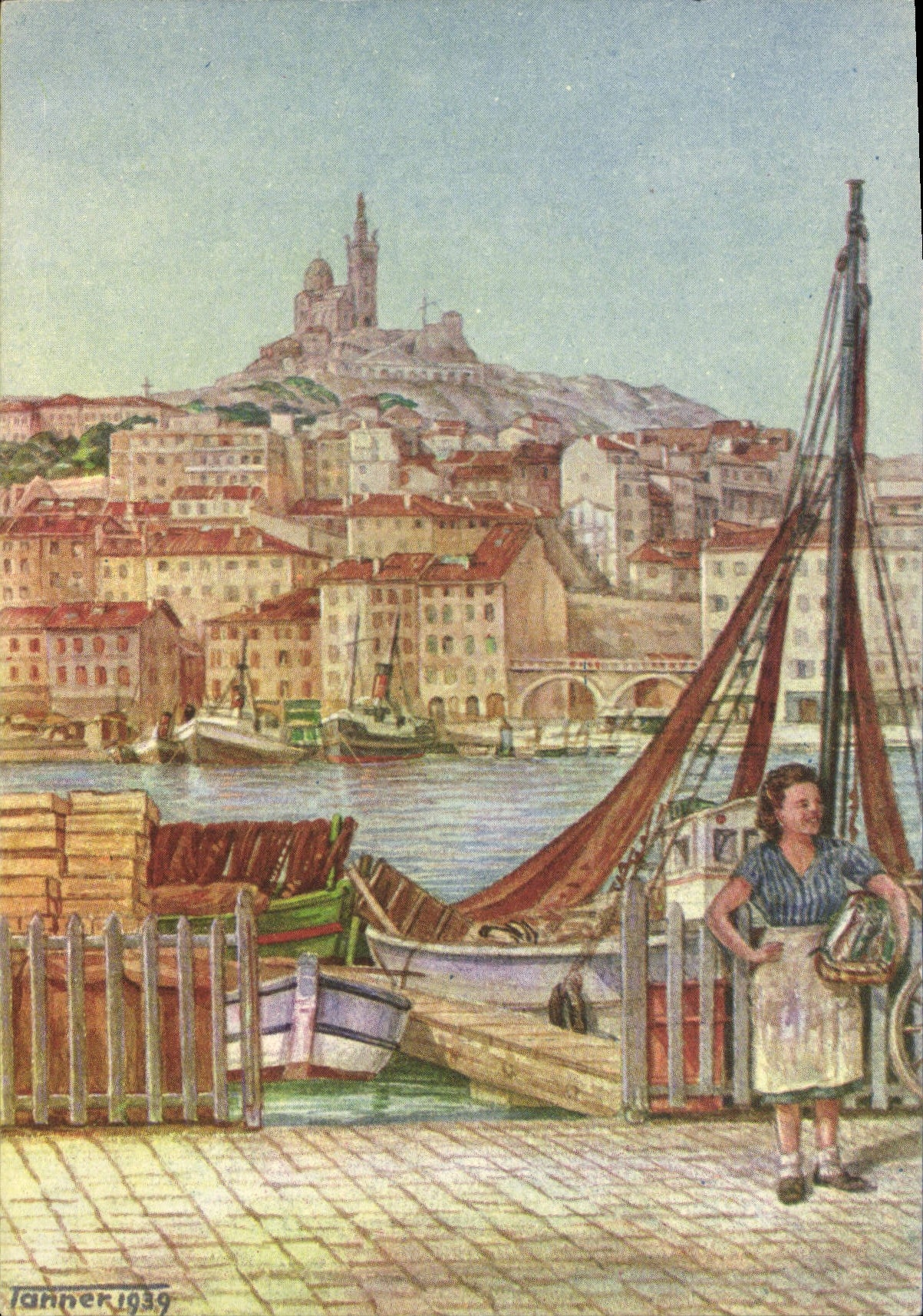 CPSM Marseille Colline De Notre Dame de La Garde illustrateur TANNER 1939