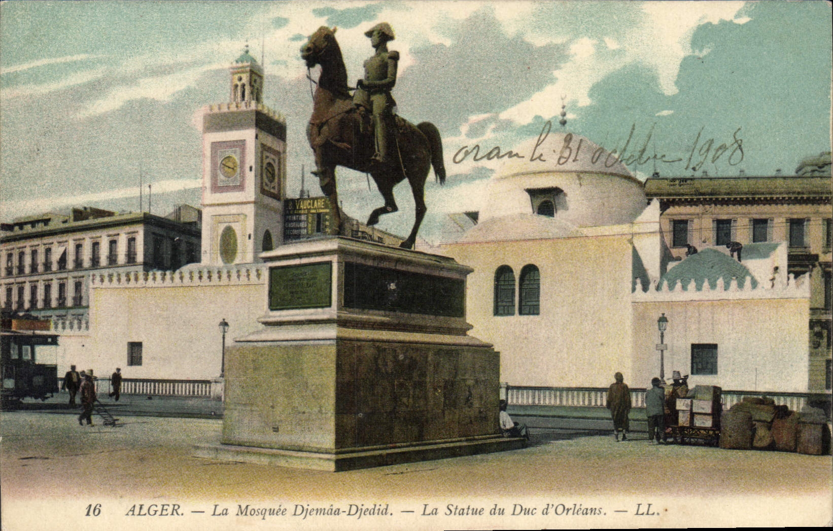 CPA Alger La Mosquee Djemaa Djedid La Statue Du Duc D'Orleans