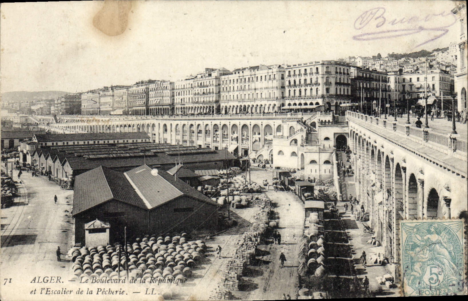 CPA Alger Le Boulevard De La République et l'escalier de la pêcherie
