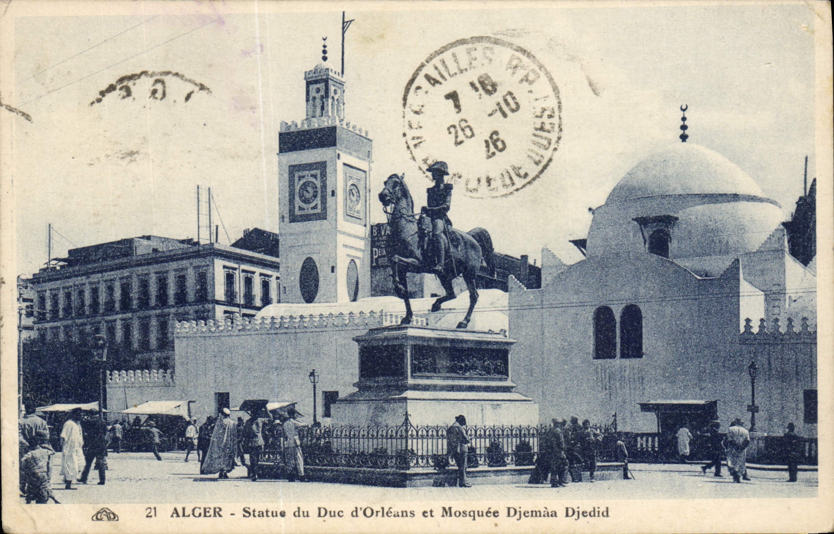 CPA Alger Statue Du Duc D'Orleans Et Mosquee Djemaa Djedid