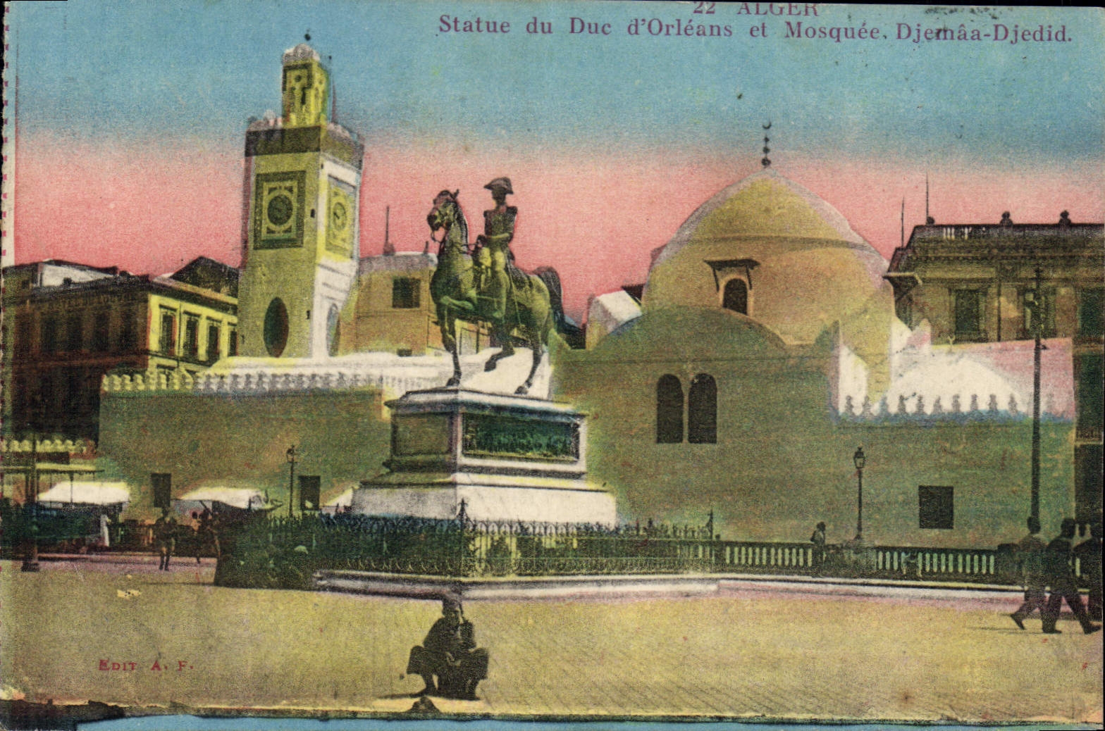 CPA Alger Statue Du Duc D'Orleans Et Mosquee Djemaa Djedid