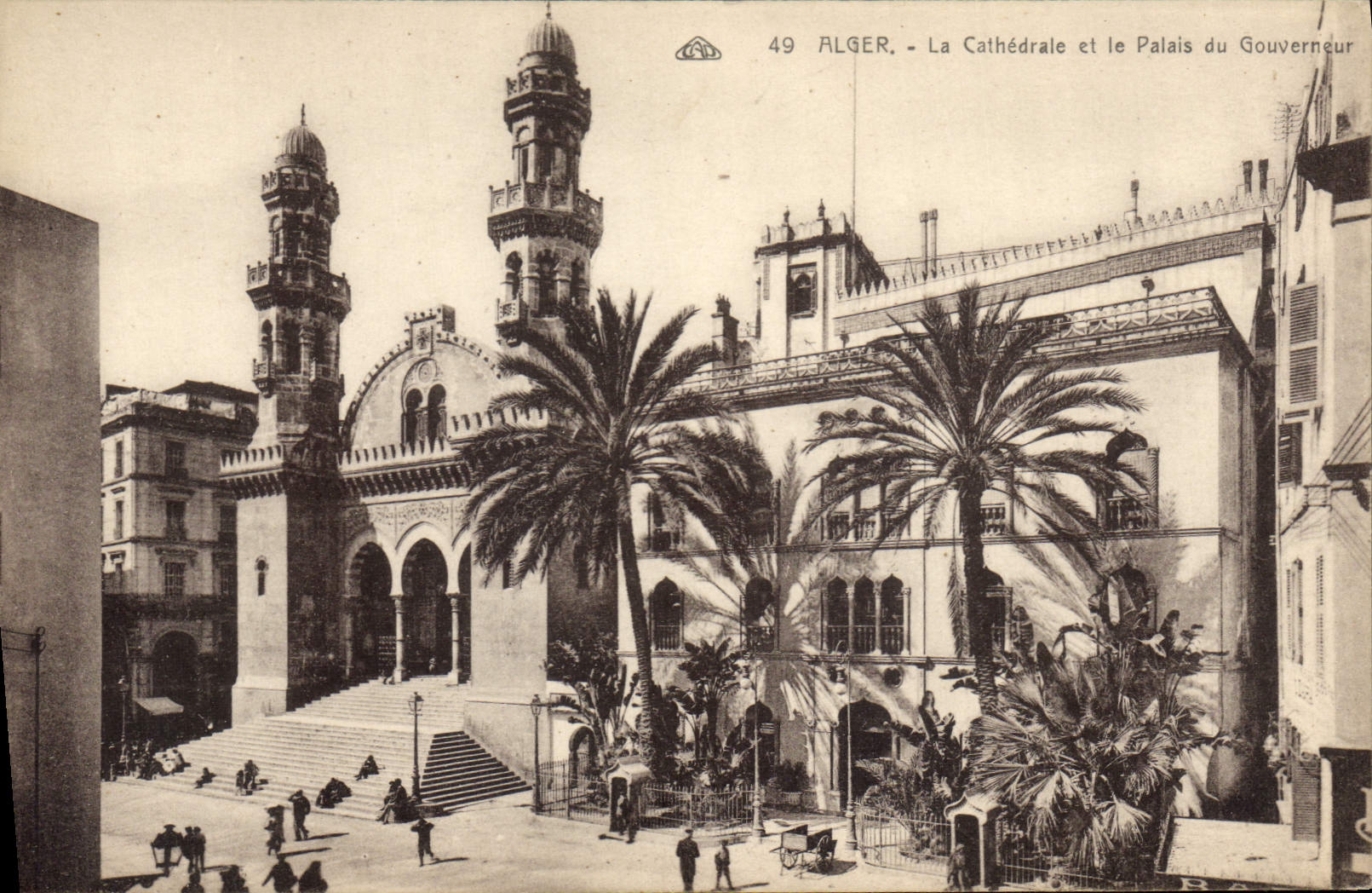 CPA Alger La Cathedrale Et Le Palais Du Gouverneur