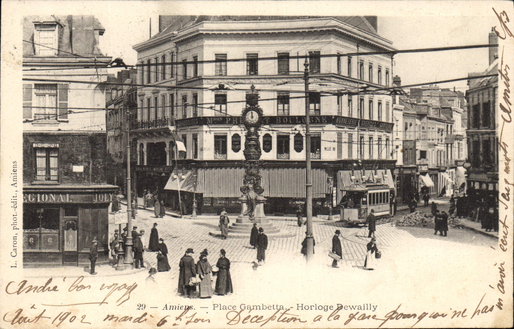 CPA Amiens Place Gambetta Horloge Dewailly
