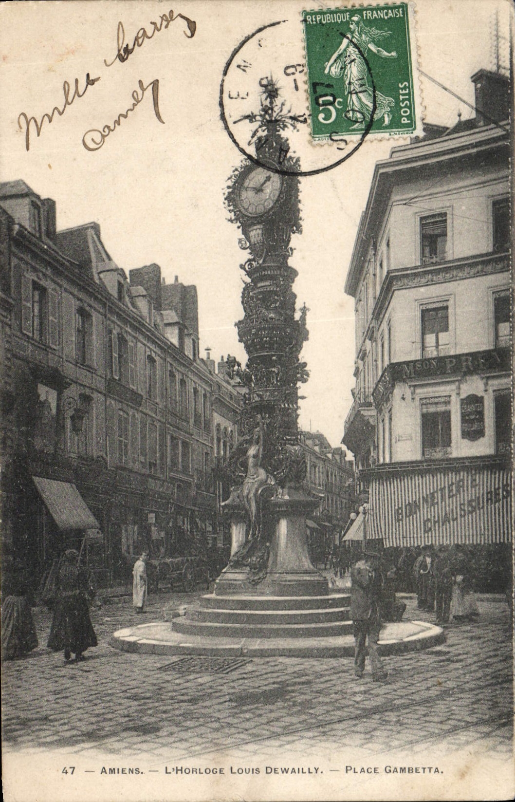 CPA Amiens L'Horloge Louis Dewailly place Gambetta