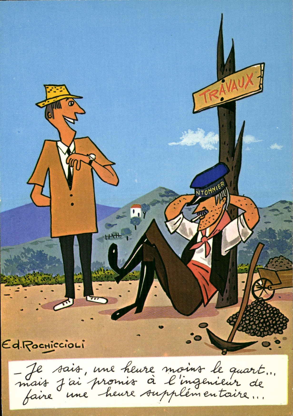 CPSM La Corse Humoristique travaux une heure moins le quart Ed Rochiccioli