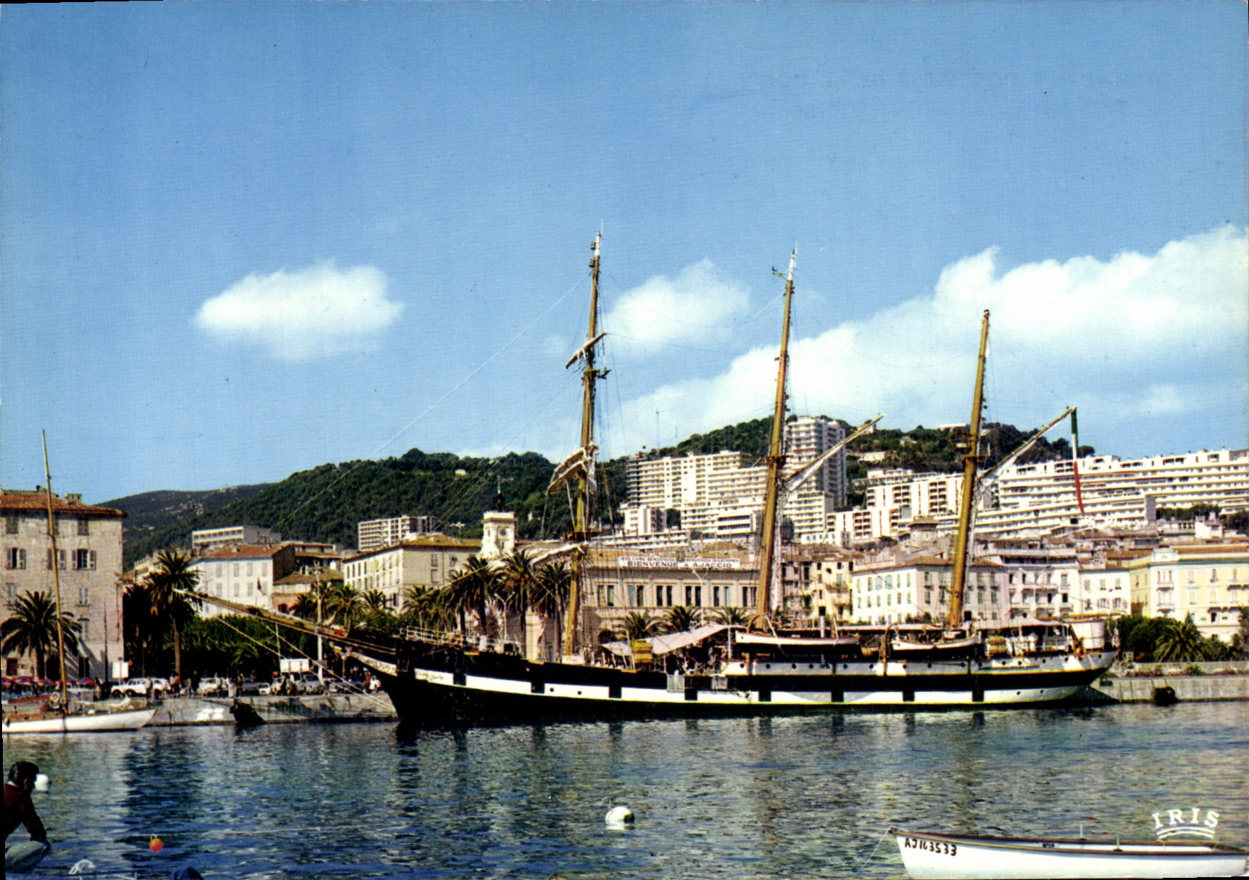 CPSM Ajaccio Le Port Et La Ville Navire Ecole 3 mats italien