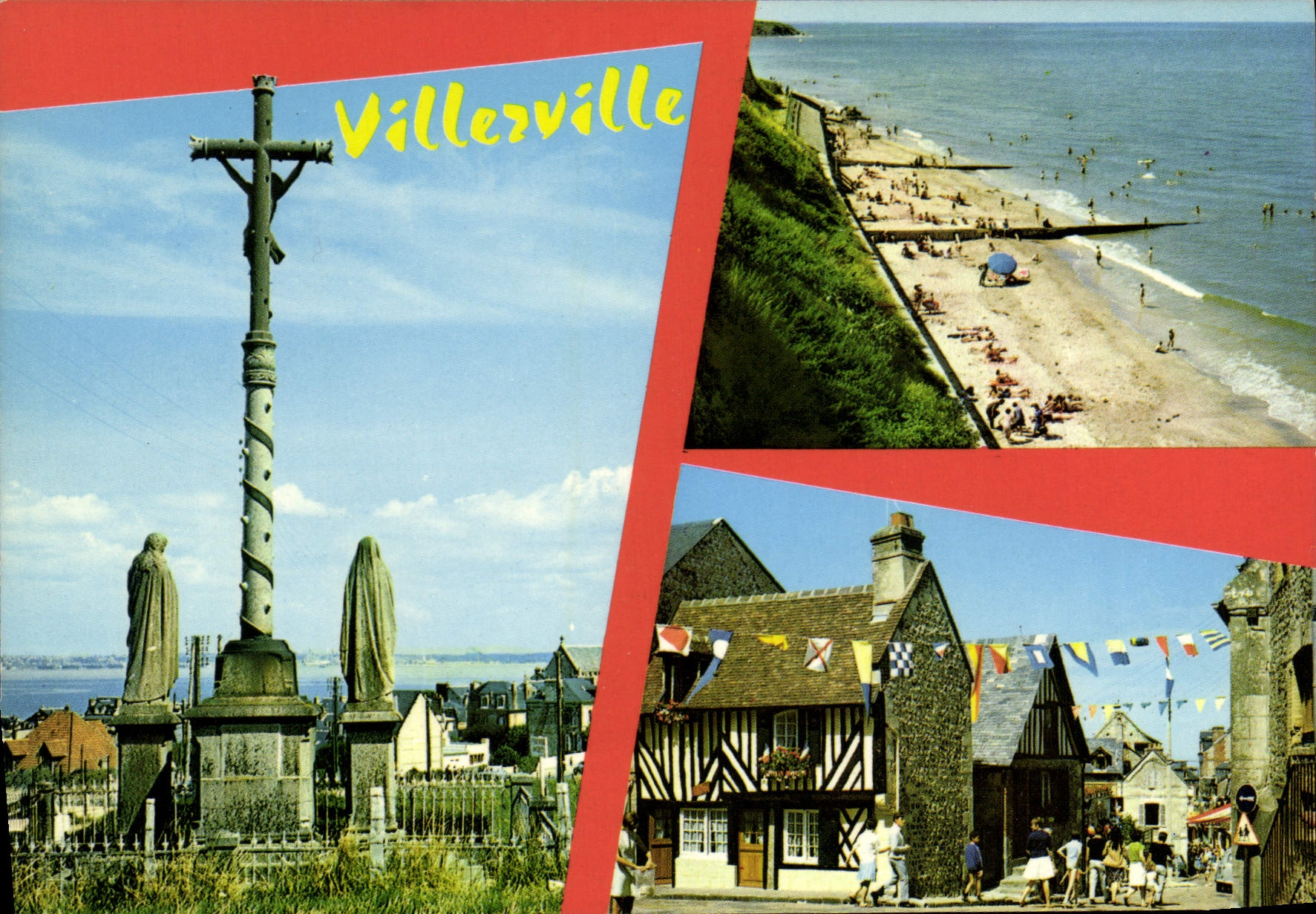 CPSM Villerville Vue Generale Et Le Calvaire Descente Vers La mer