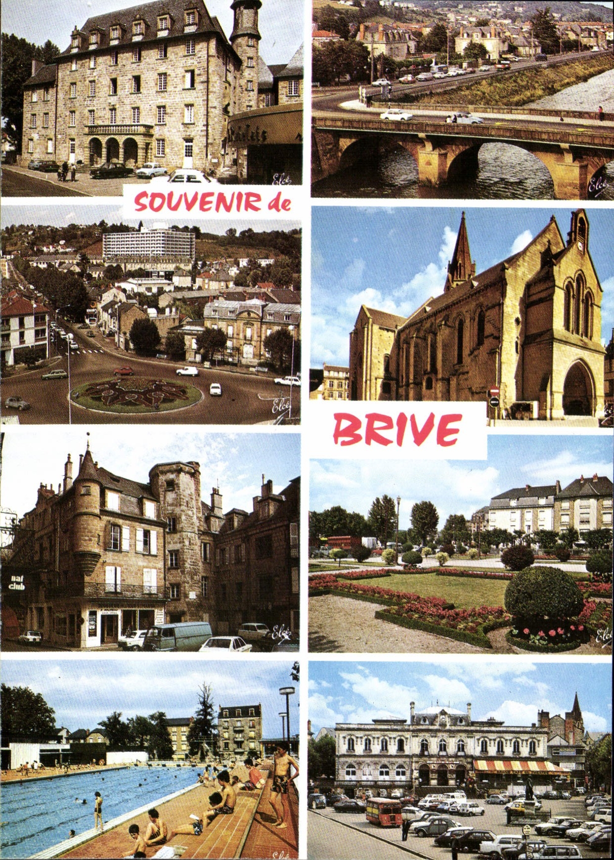 CPSM Brive L'Hotel De Ville Rond Point Cardinal piscine église théâtre