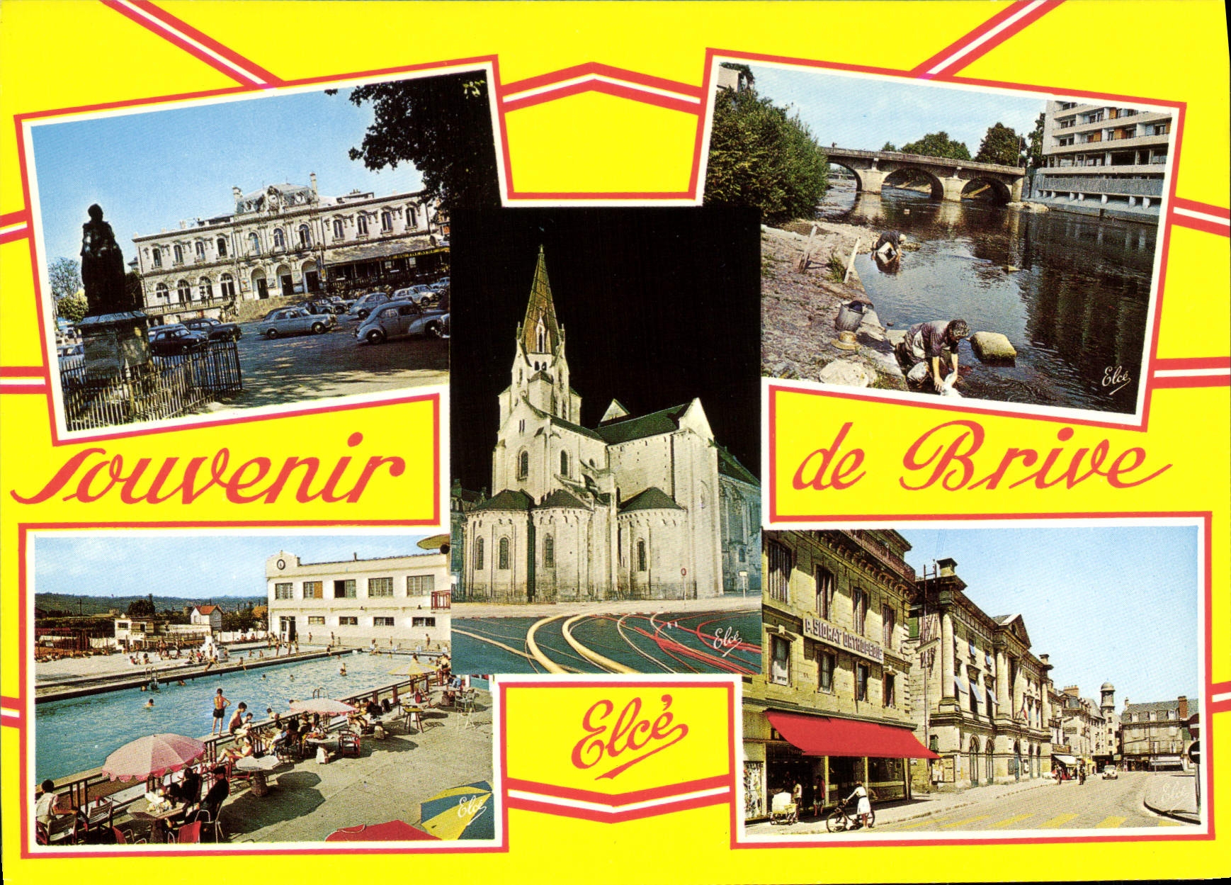 CPSM Brive Le Theatre pont église piscine