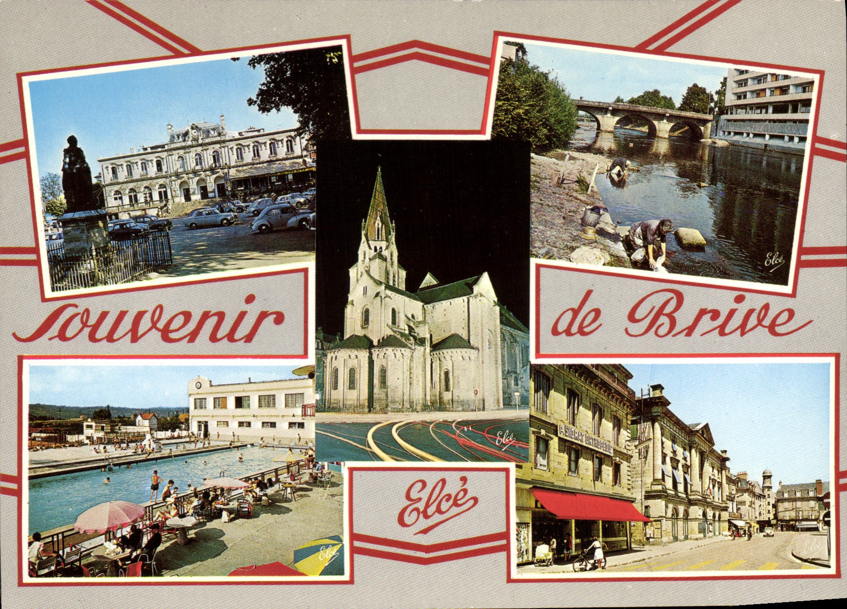 CPSM Brive Le Theatre Le Pont Sur La Correze église piscine hotel de ville
