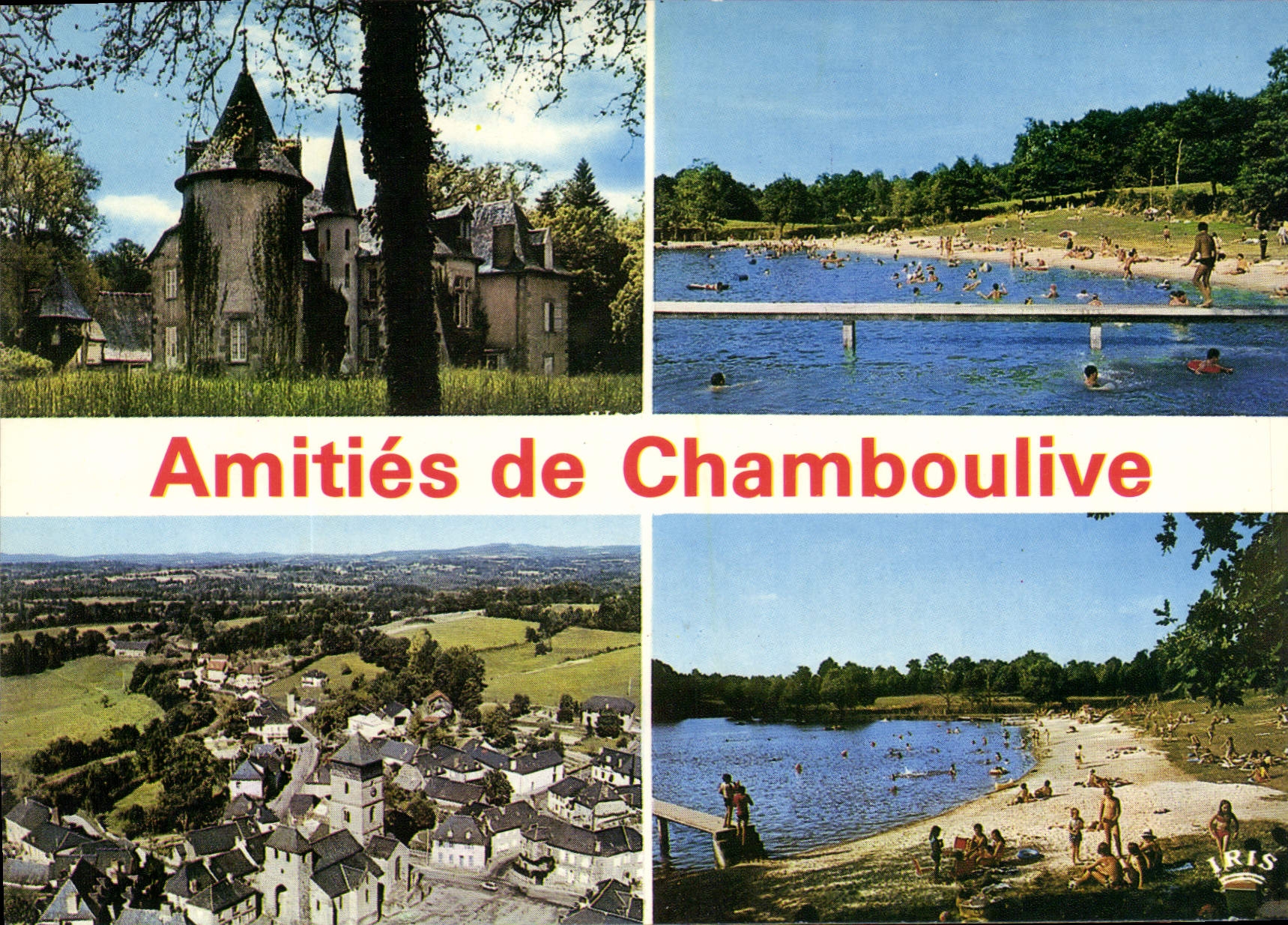 CPSM Chamboulive Chateau De Gourdon La Baignade Vue Generale Aerienne plage