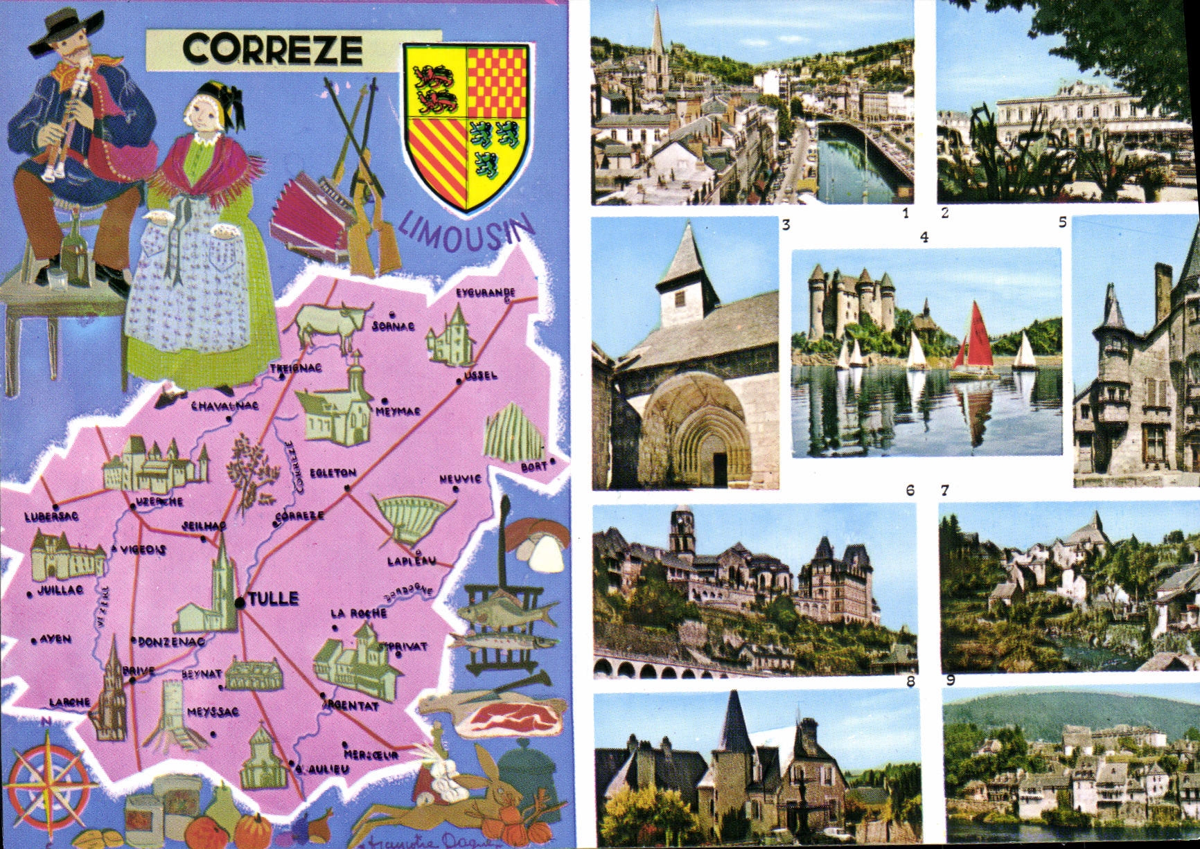 CPSM Correze Limousin carte touristique Tulle Brive Chaumeil Val Ussel Uzerche Treignac Meymac Argen