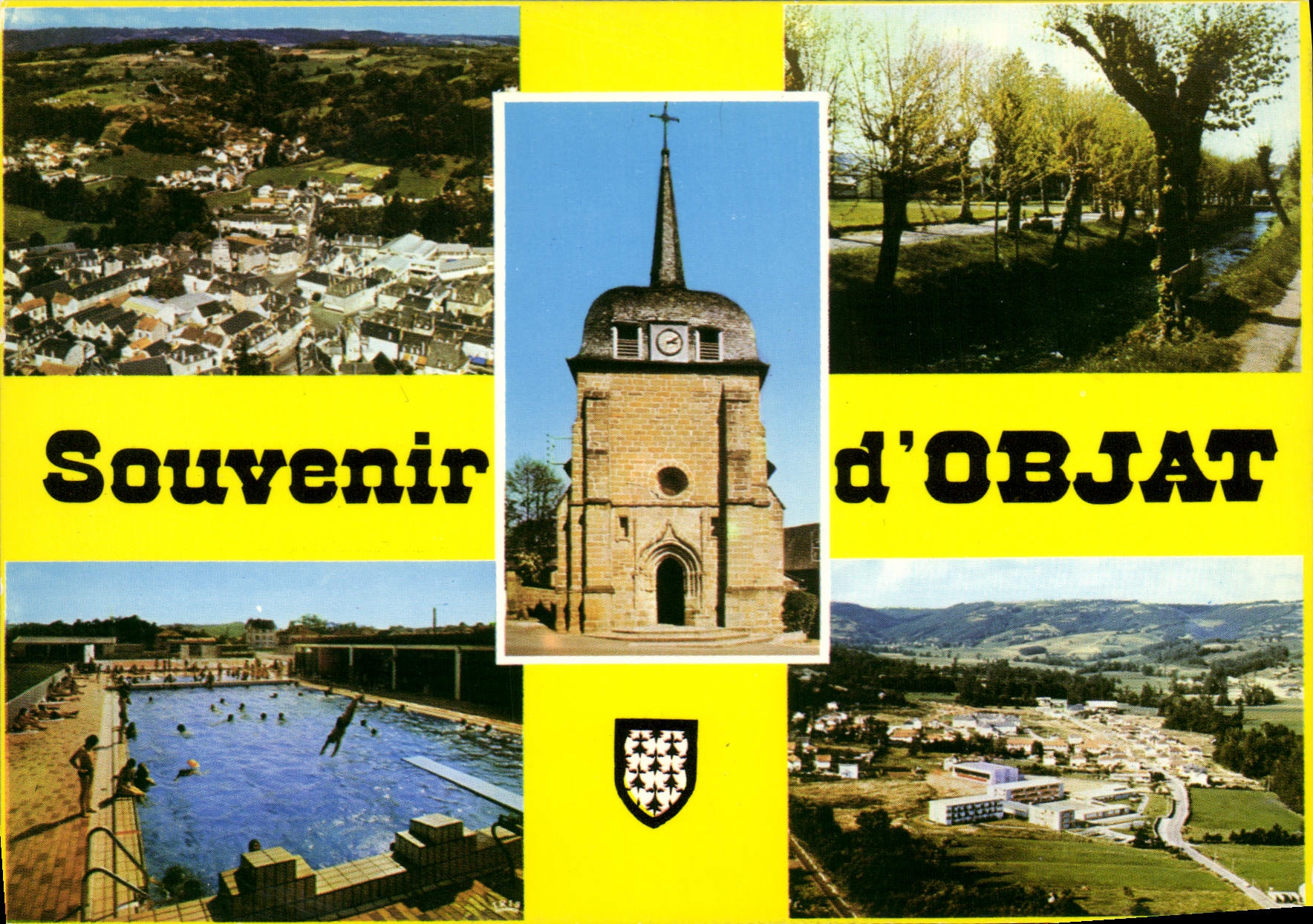CPSM Objat Vue Generale Le Parc L'Eglise Piscine Vue D'Ensemble