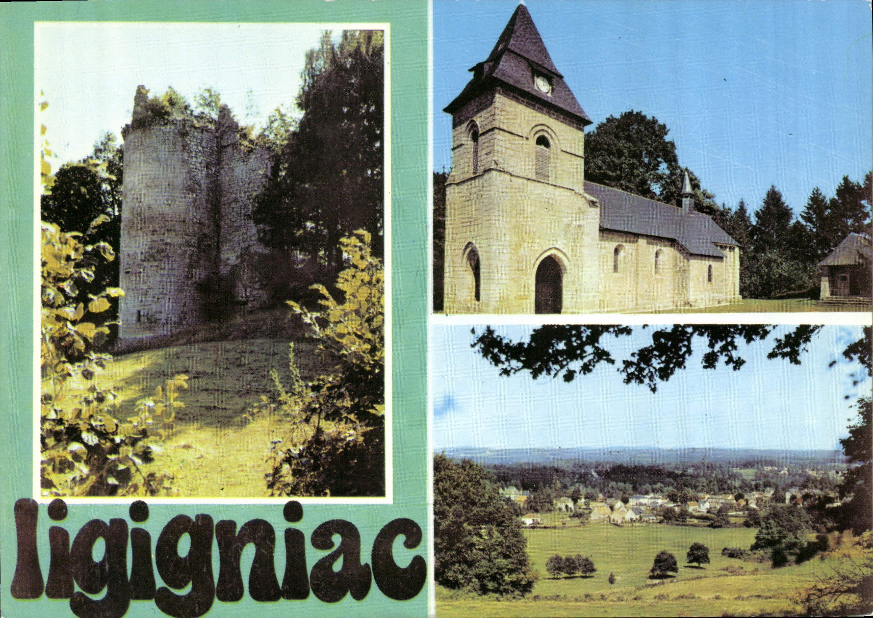 CPSM Ligigniac Ruines Du Chateau L'Eglise Vue Generale