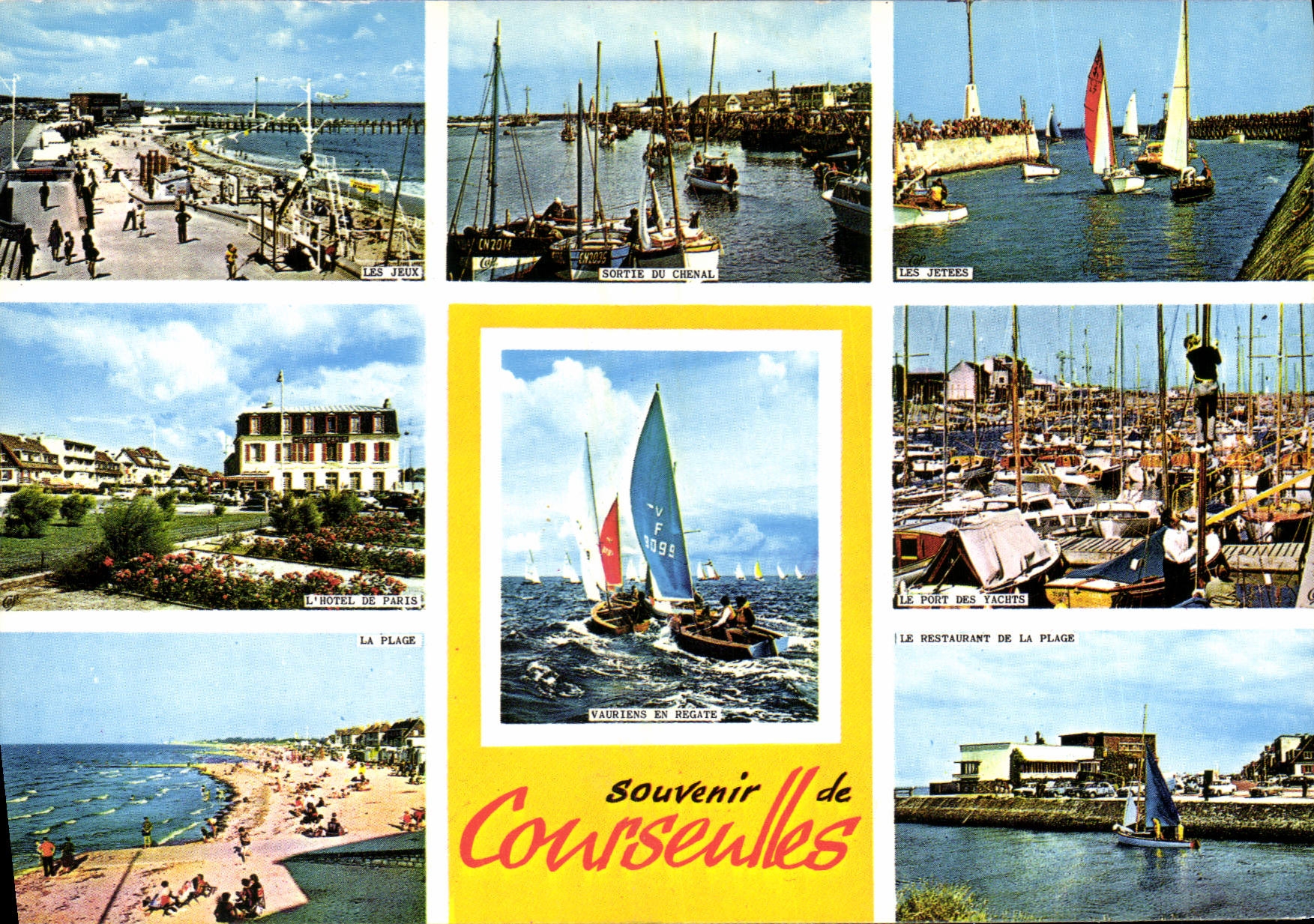 CPSM Courseulles Sur Mer plage hotel de ville jeux restaurant jetées