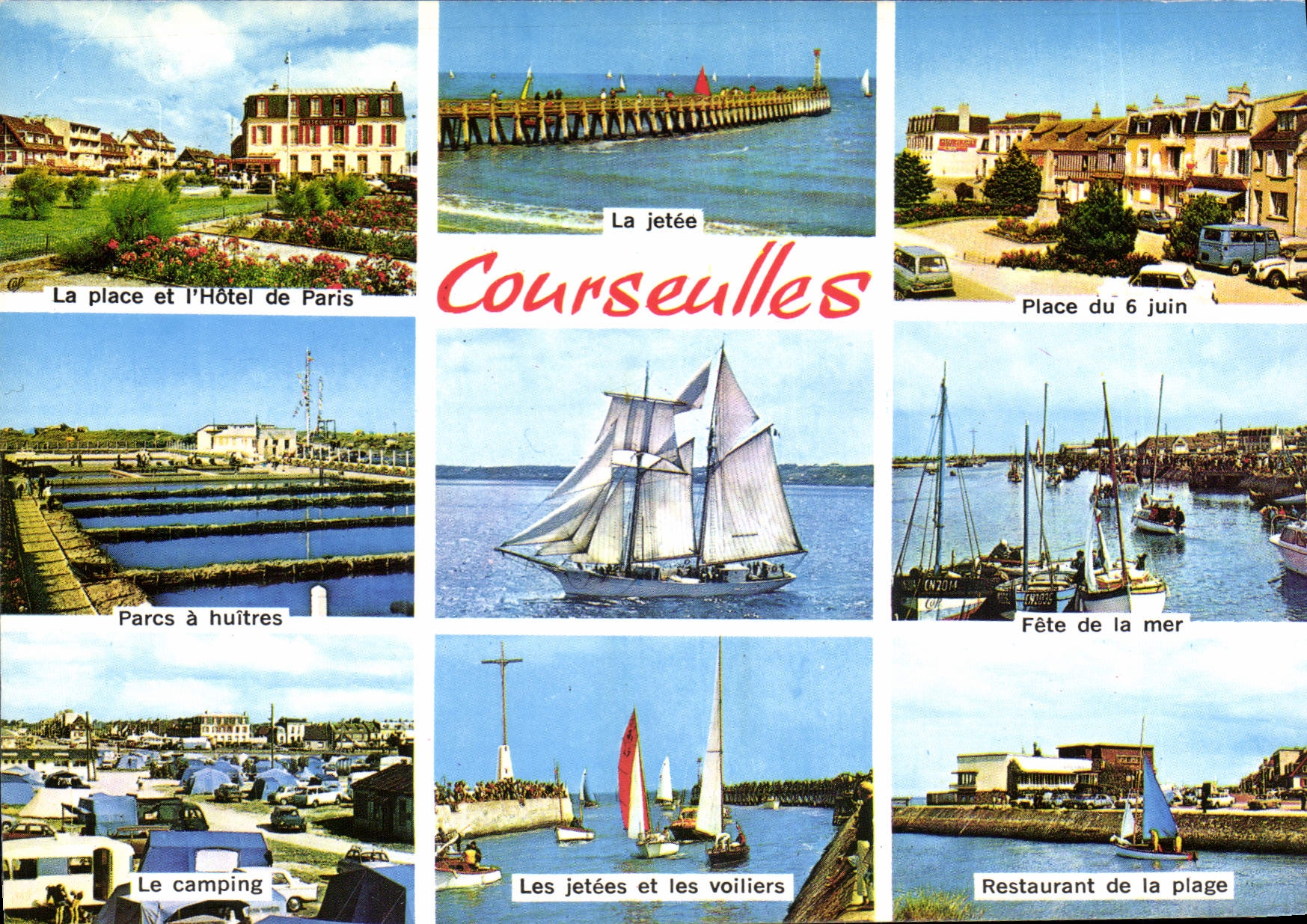 CPSM Courseulles Sur Mer hotel de ville parc à huitres camping restaurant de la plage place du 6 jui