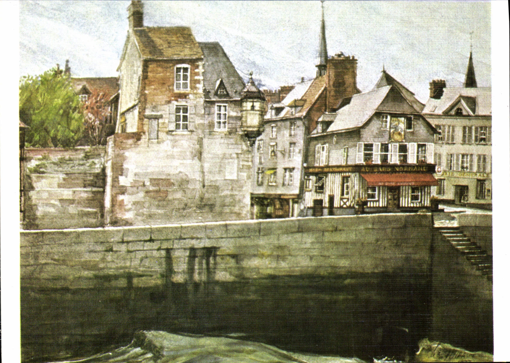 CPSM Honfleur Aquarelle De Jean Louis Thibaut Le Vieux Bassin La Lieutenance 1977