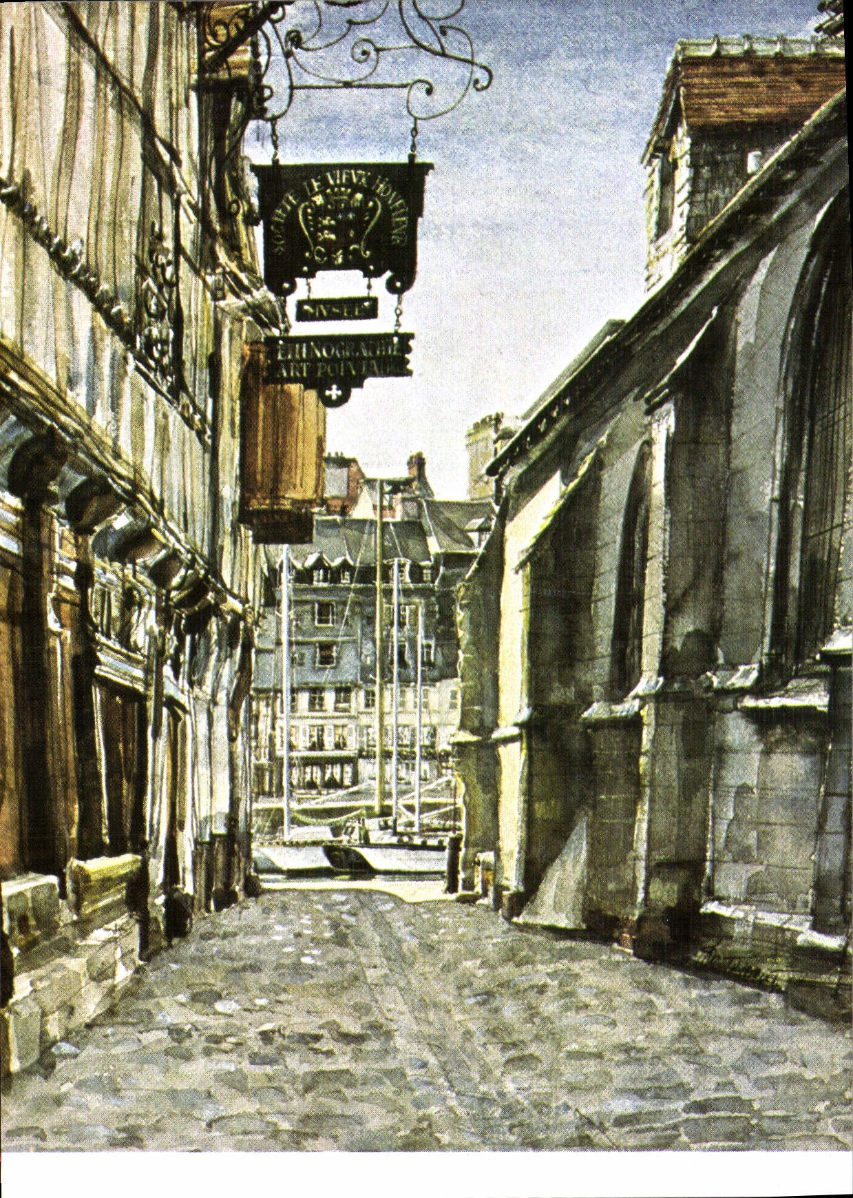 CPSM Honfleur Aquarelle De Jean Louis Thibaut la rue de la prison 1980