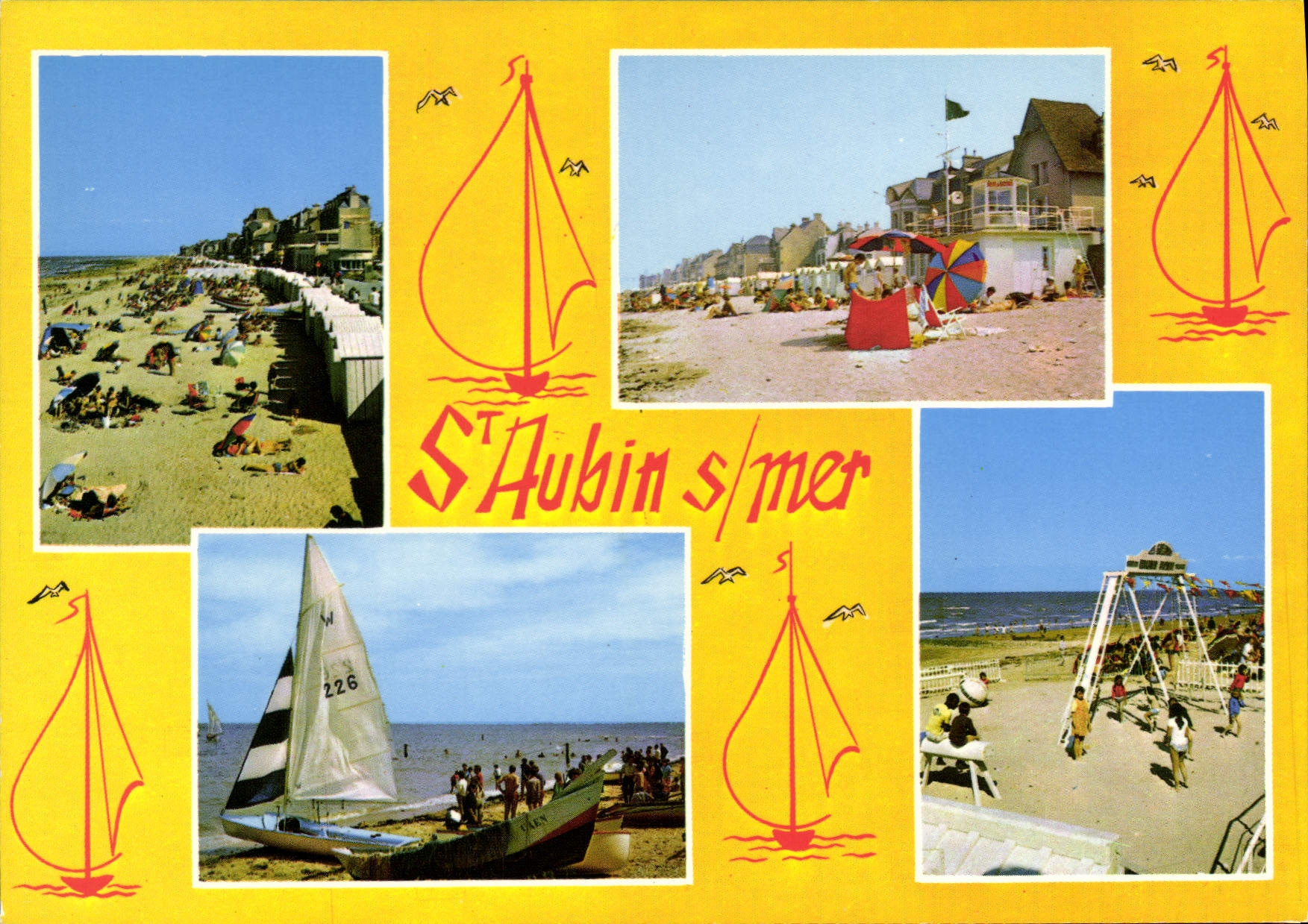 CPSM Saint Aubin Sur Mer plage voilier jeux d'enfants