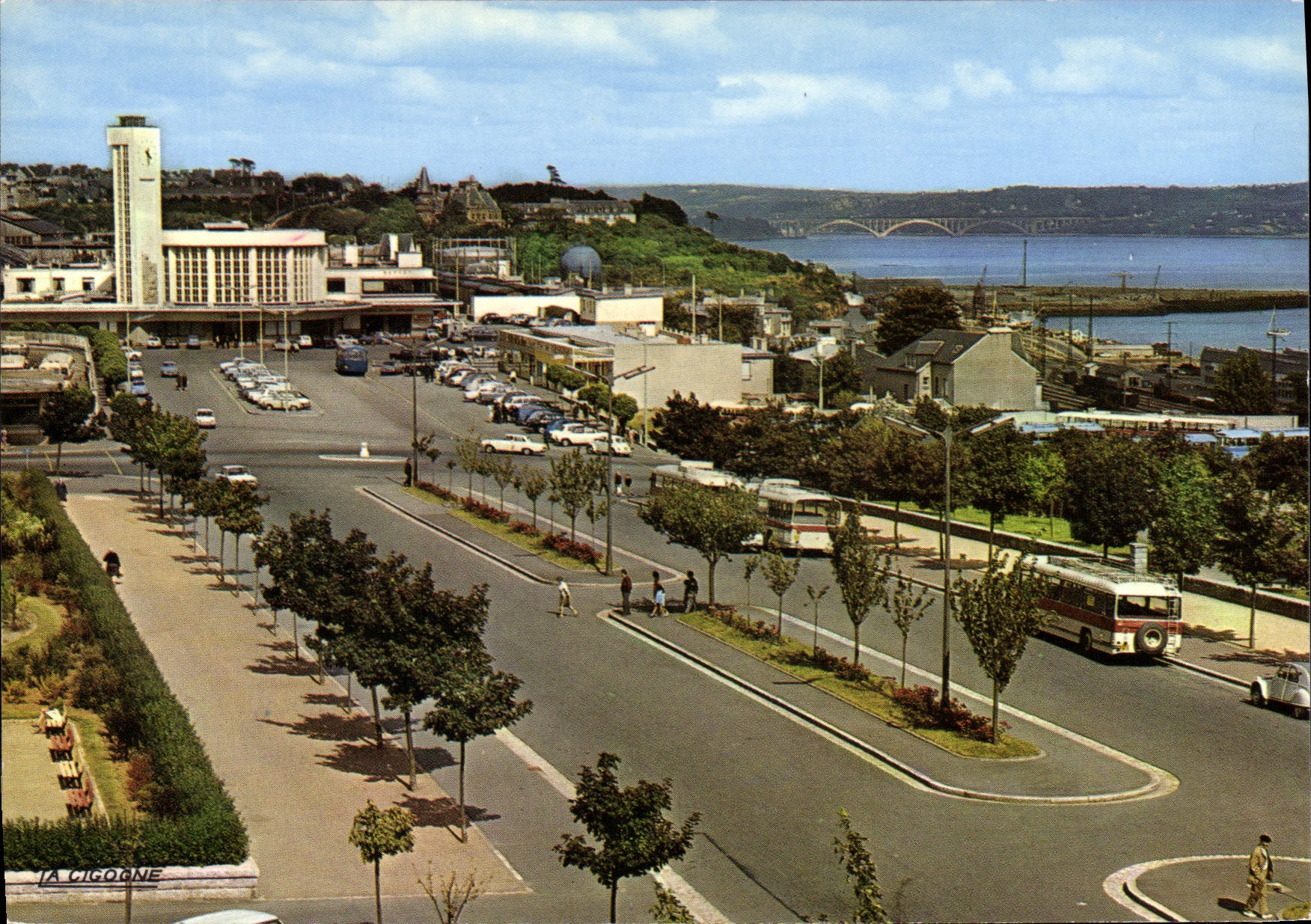 CPSM Brest La Gare Au Fond Le Pont De Plougastel