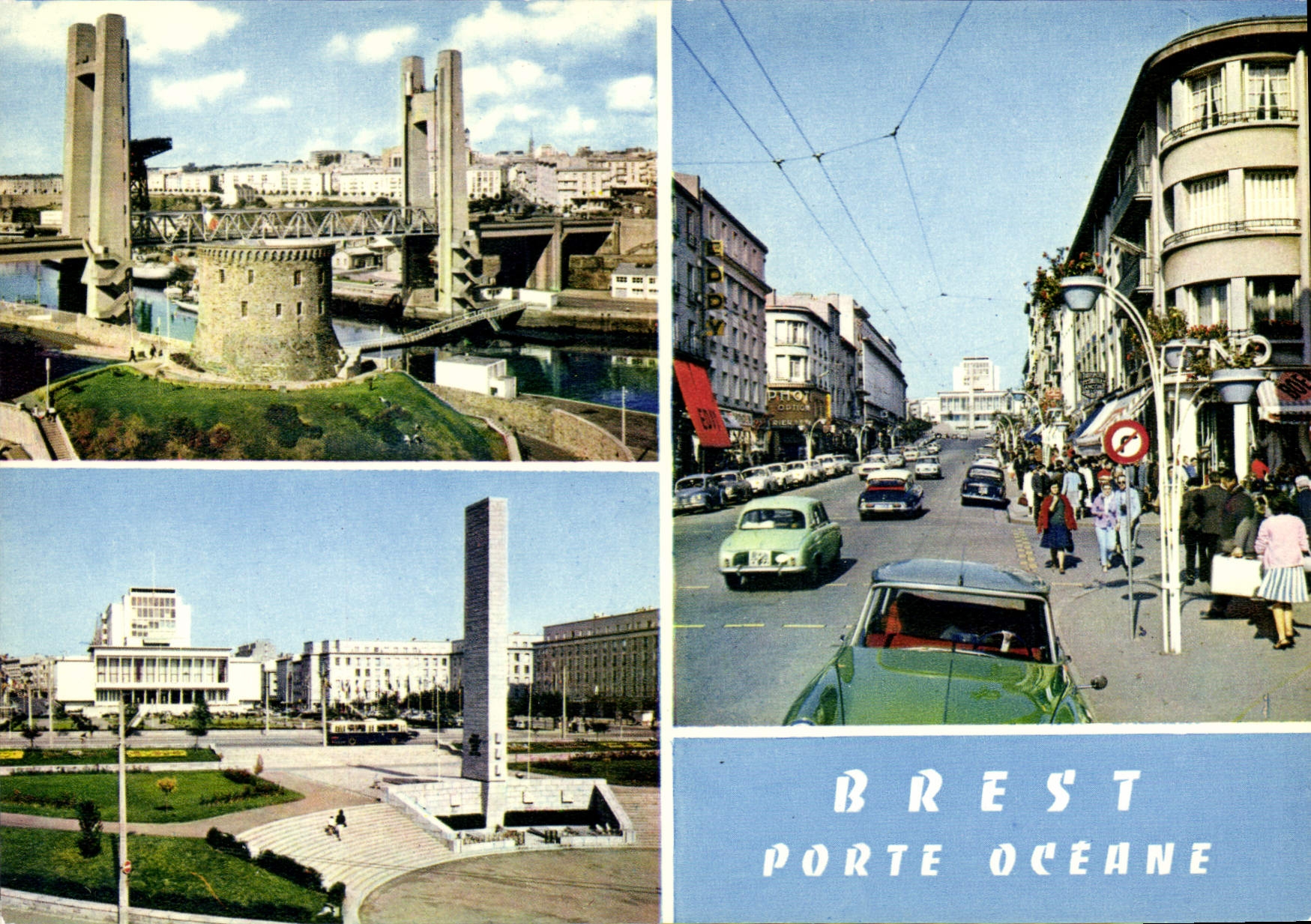 CPSM Brest Pont De Recouvrance Et Tour Tanguy rue de siam place de la liberté