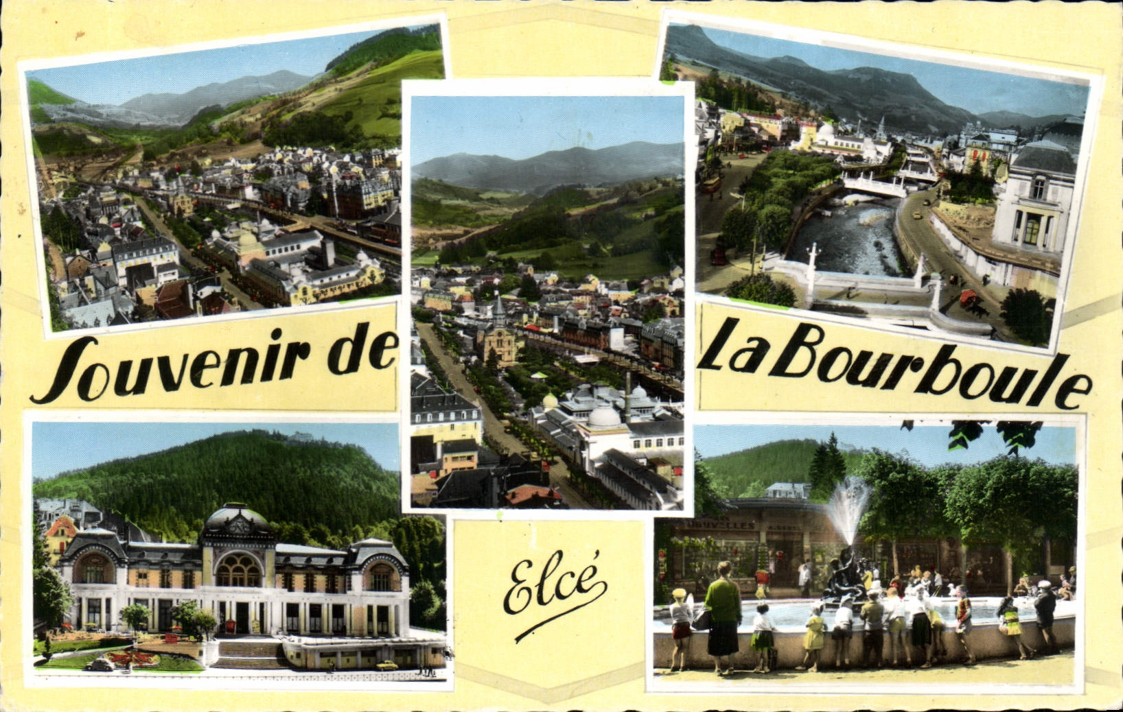 CPA La Bourboule souvenir ponts église casino jet d'eau