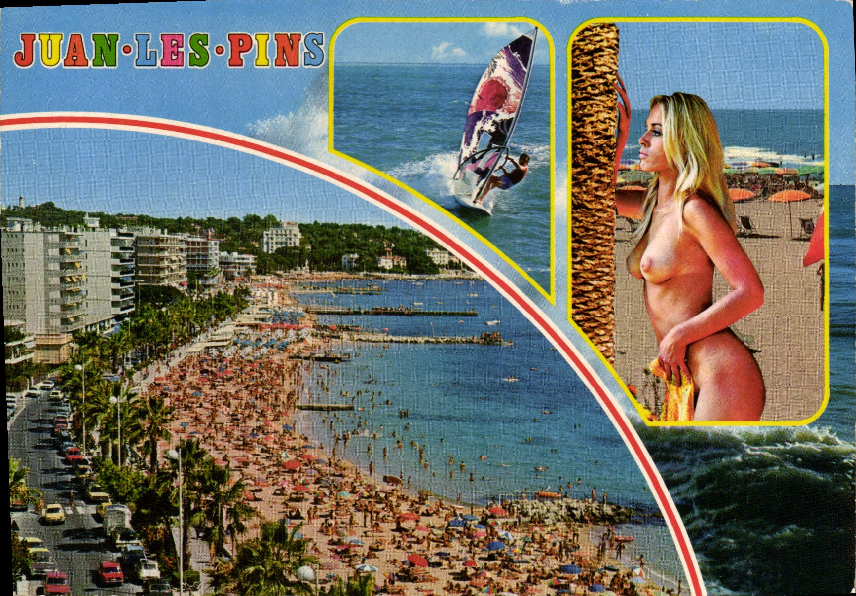 CPSM Juan Les Pins femme blonde aux seins nus