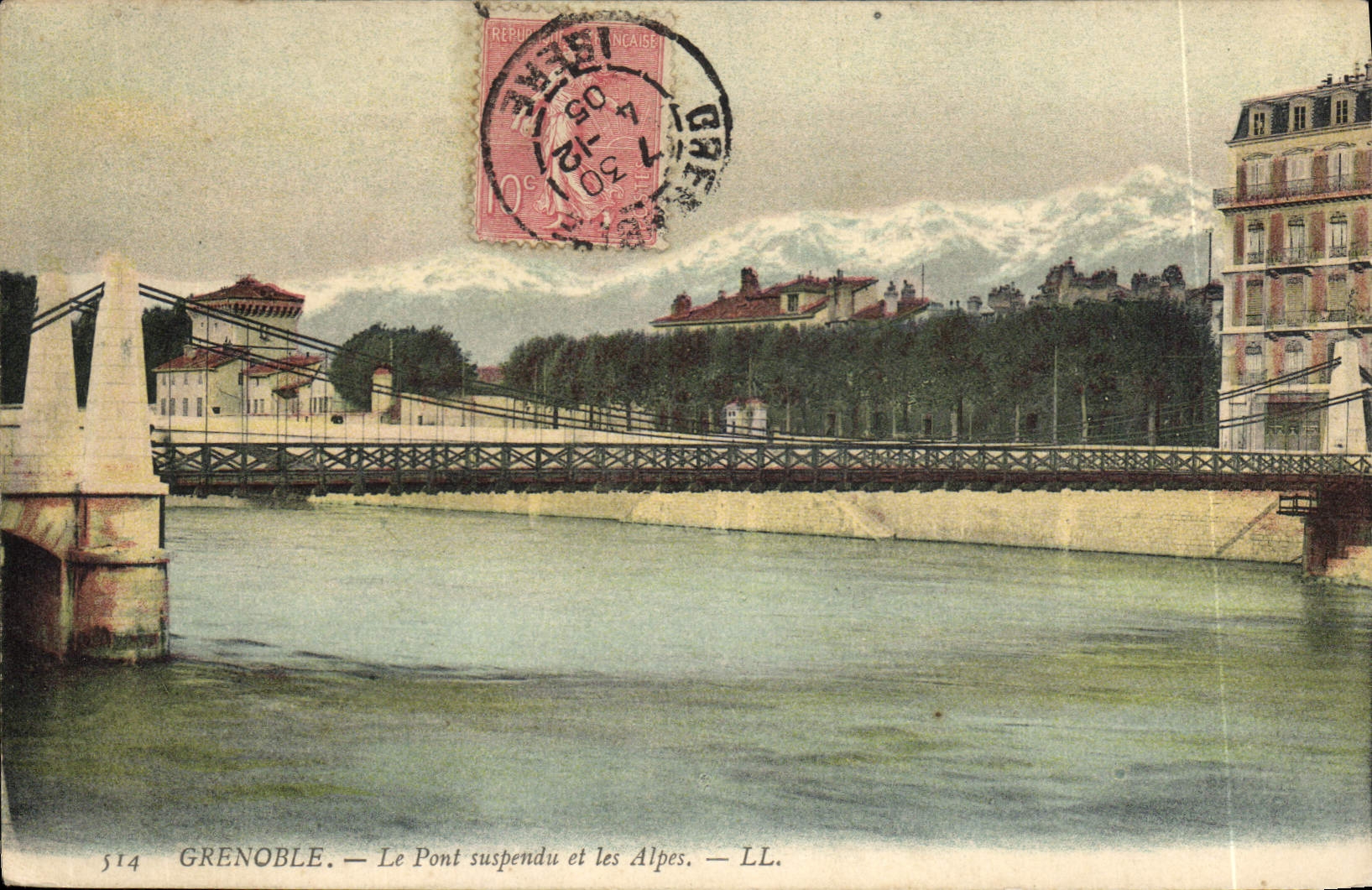 CPA Grenoble Le Pont Suspendu Et Les Alpes