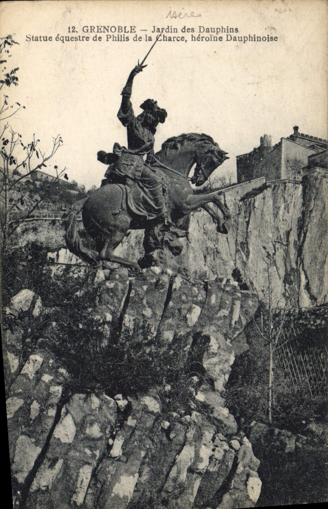 CPA Grenoble Jardin Des Dauphins Statue Equestre De Philis De La Charce