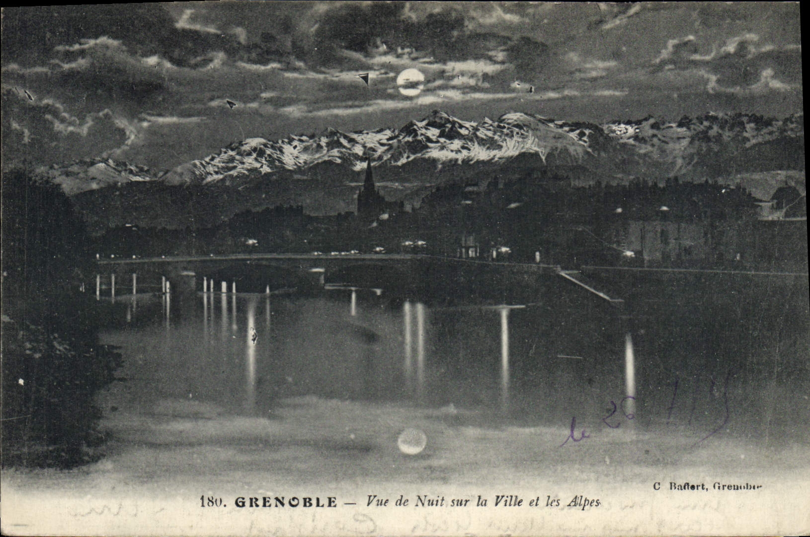 CPA Grenoble Vue De Nuit Sur La Ville Et Les Alpes