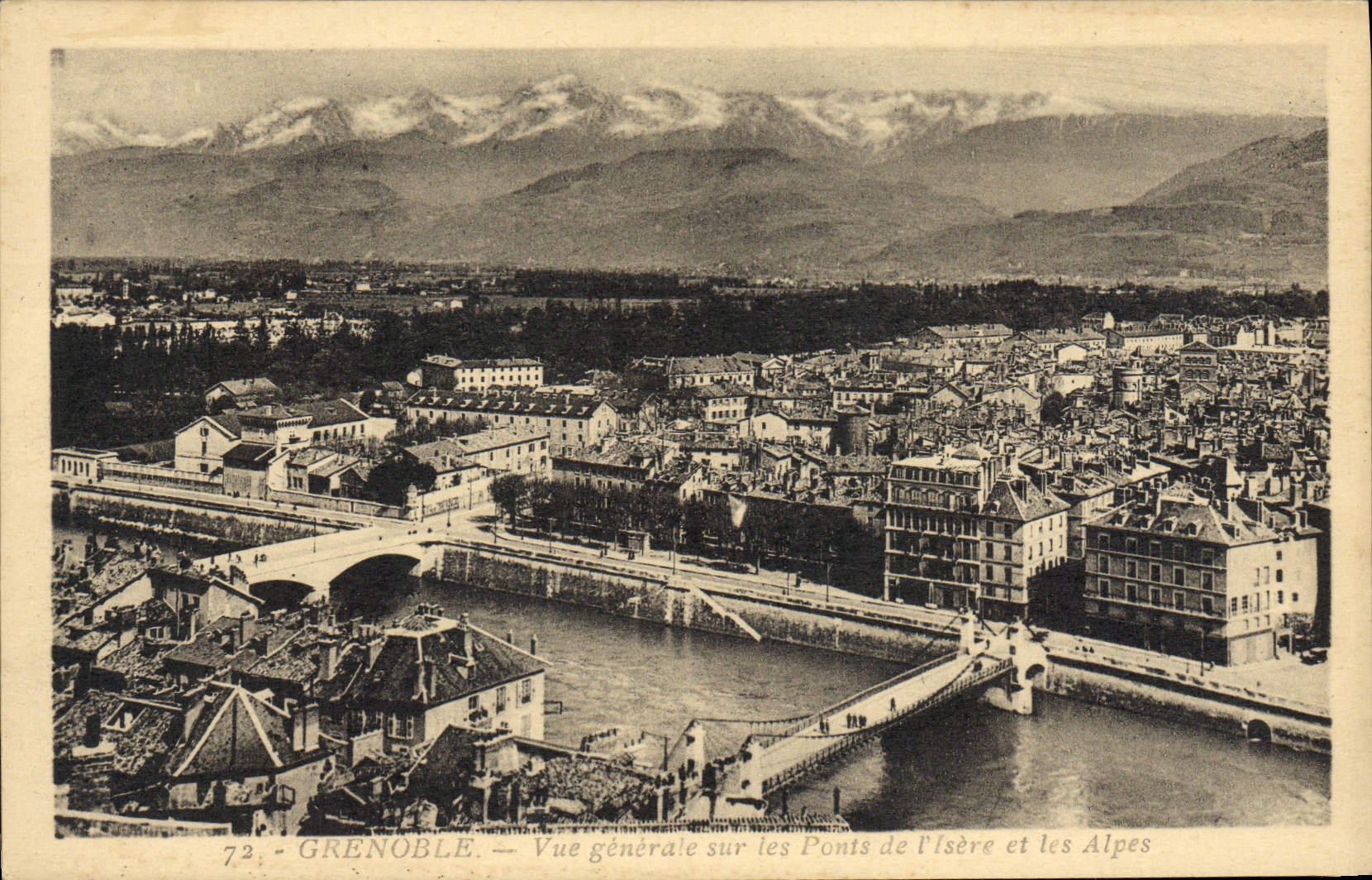CPA Grenoble Vue Generale Sur Les Ponts De I'Isere Et Les Alpes