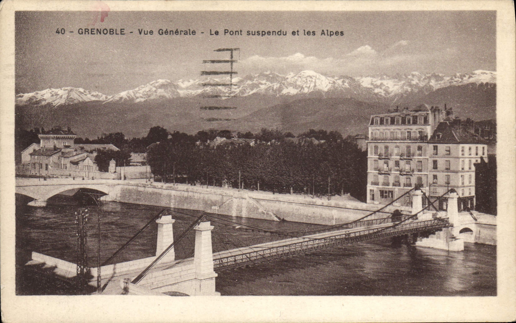 CPA Grenoble Vue Generale Le Pont Suspendu Et Les Alpes