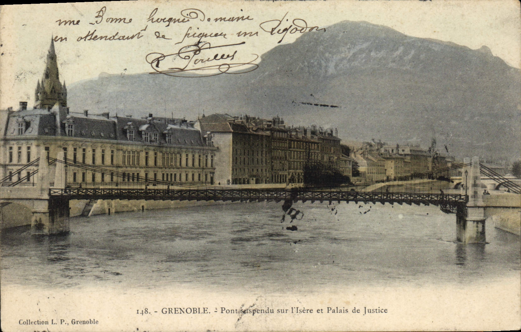 CPA Grenoble Pont Suspendu Sur I'Isere Et Palais De Justice