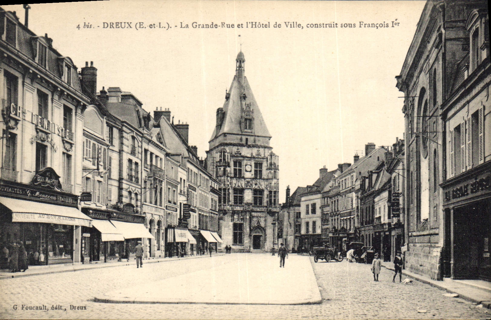 CPA Dreux La Grande Rue Et I'Hotel De Ville