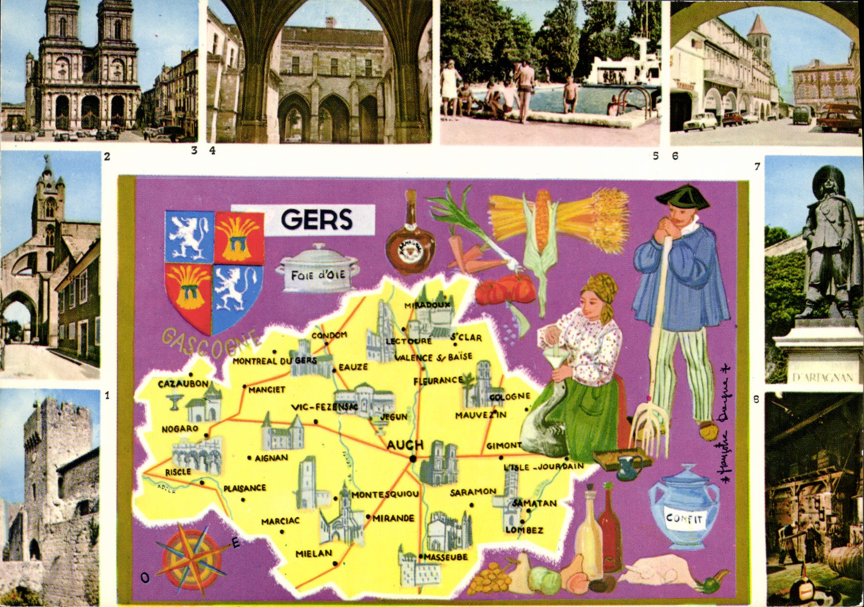 CPSM Travers Le Gers Larresingle Mirande Auch Condom Eauze Fleurance distillerie Armagnac