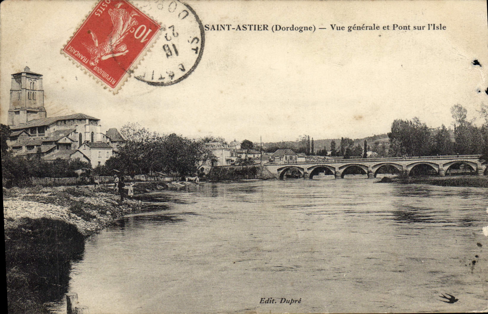 CPA Saint Astier Vue Generale Et Pont Sur I'Isle