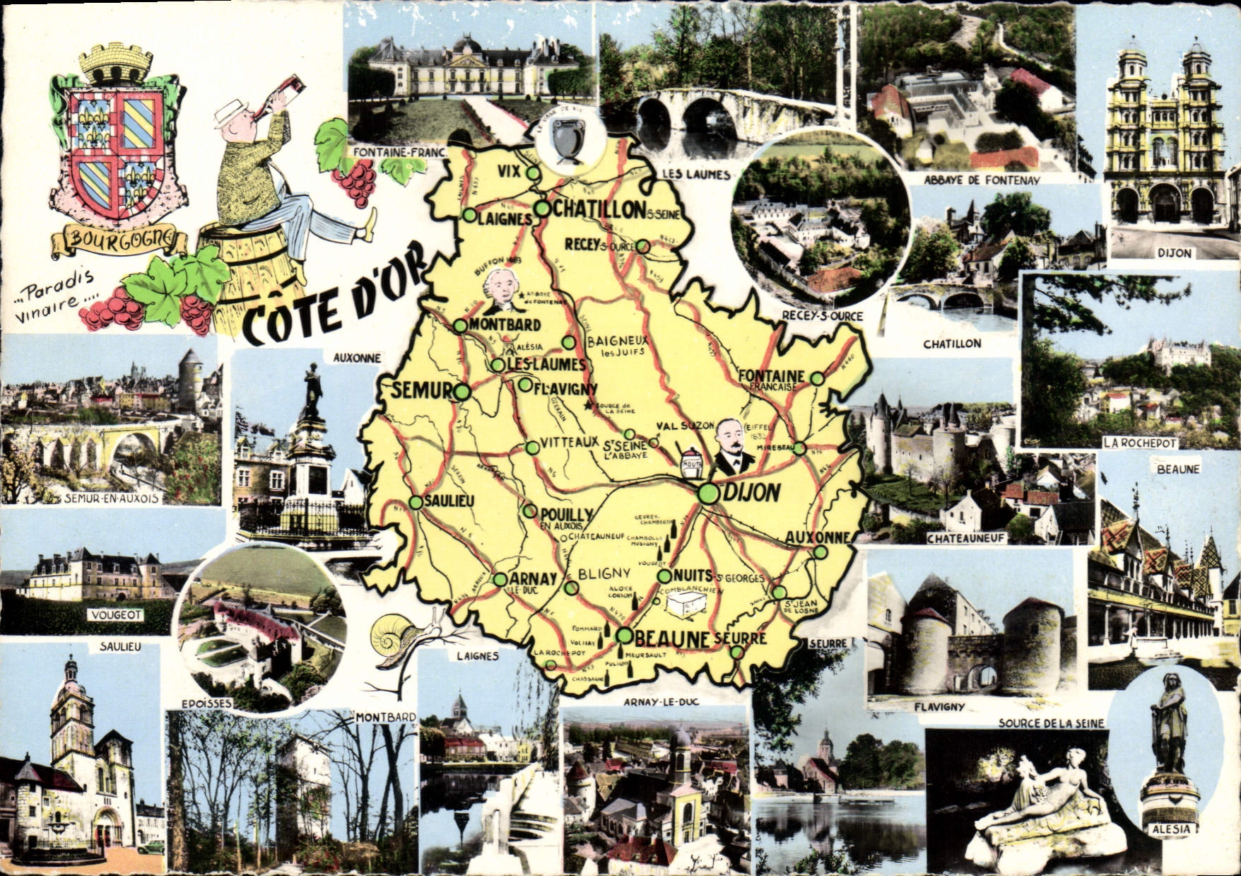 CPSM Cote D'Or Dijon Vougeot Saulieu Epoisses Montbard Laignes Flavigny Recey Alesia