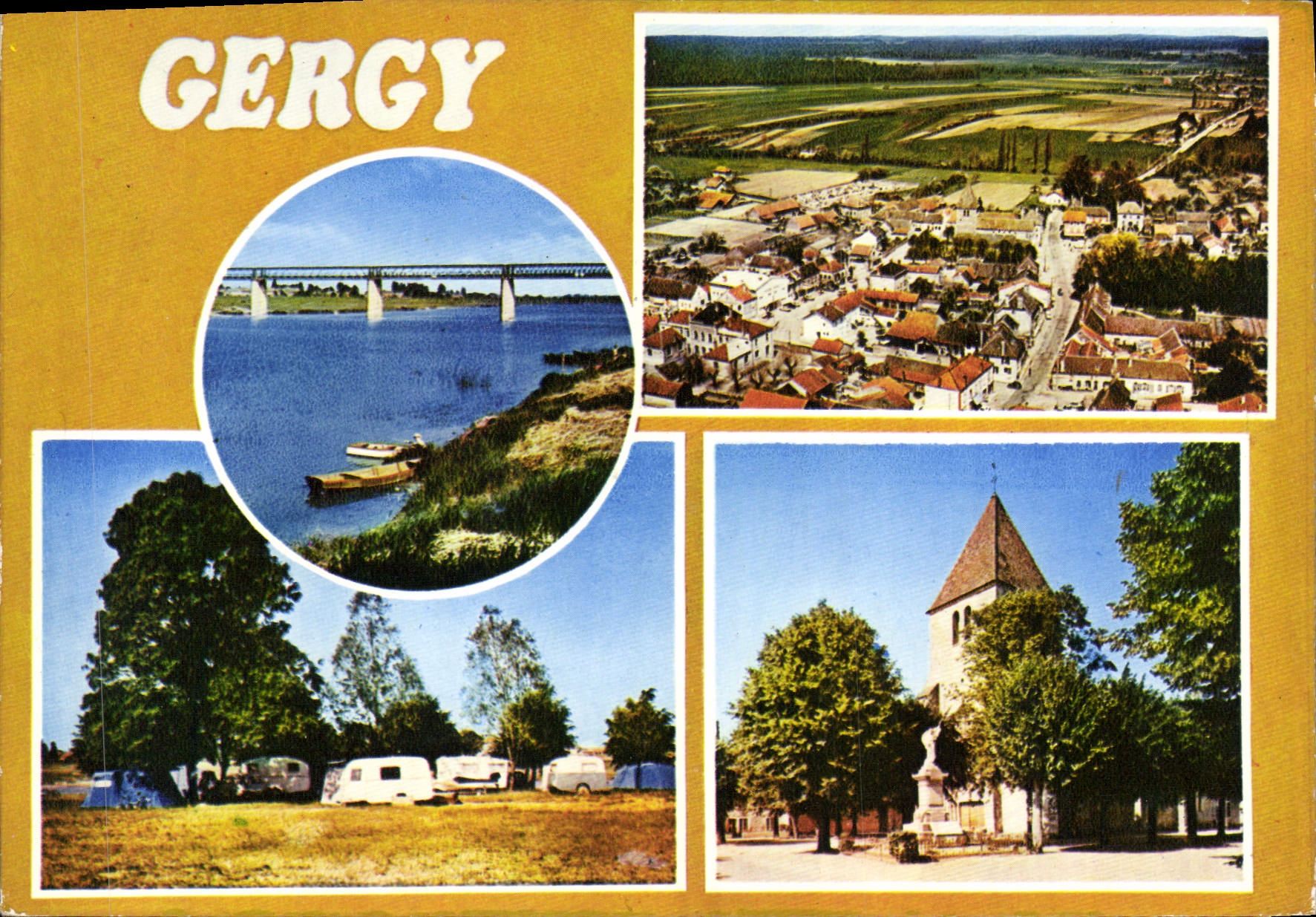 CPSM Gergy S et L Bords de Saune Camping Eglise Vue Aerianne
