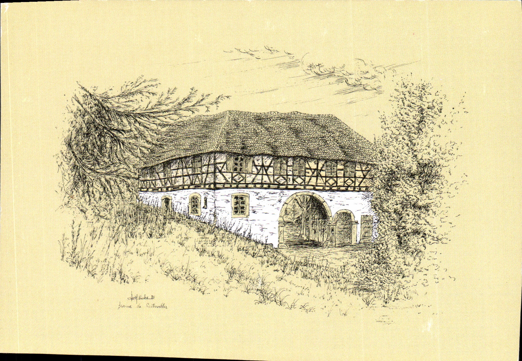 CPSM Ferme Alsacienne a Reitwiller dans le Kochersberg illustration Joel Roche